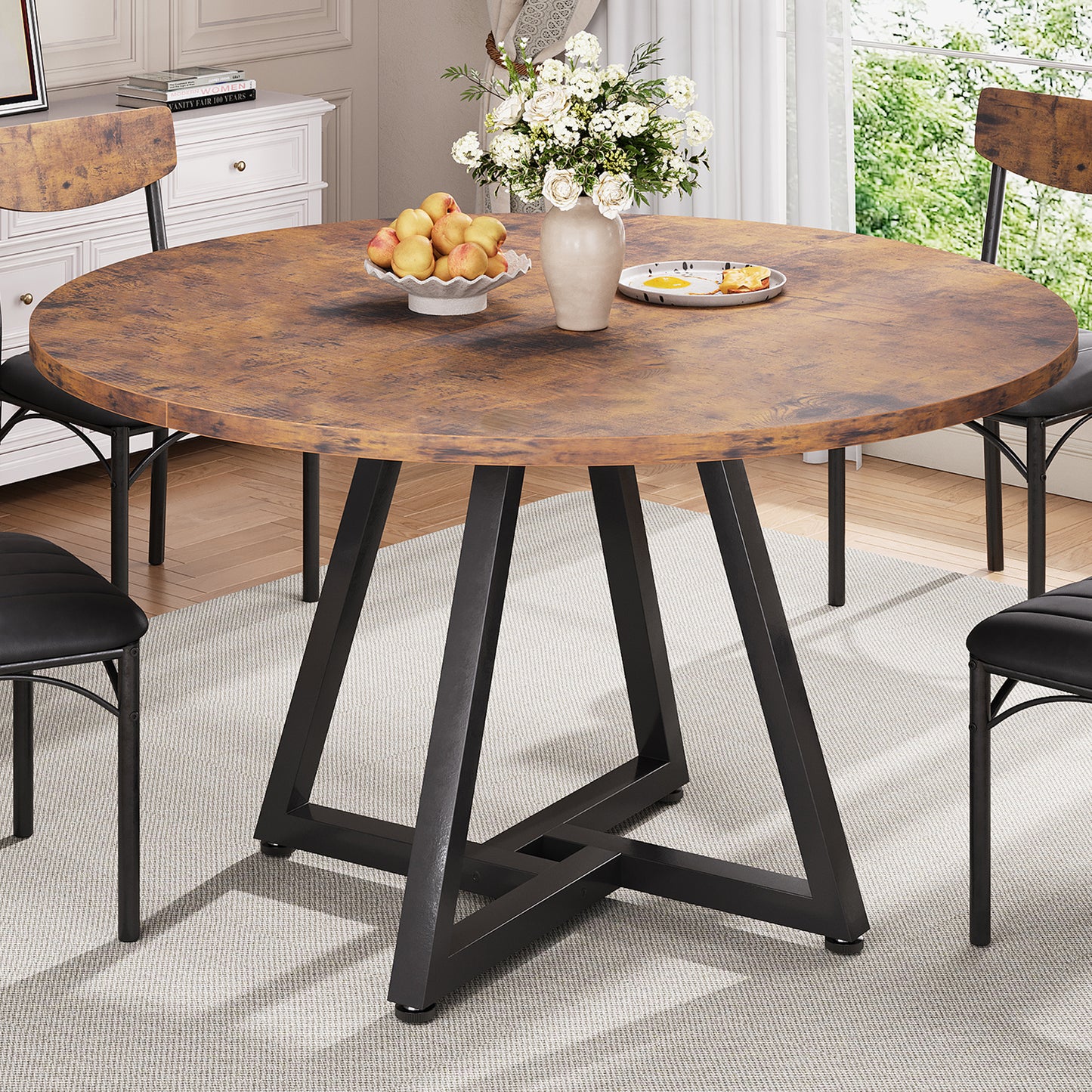 Anyact 47 Inch Rustic Round Dining Table, Circle Dining Table for Dining Room, Home(Only Table)