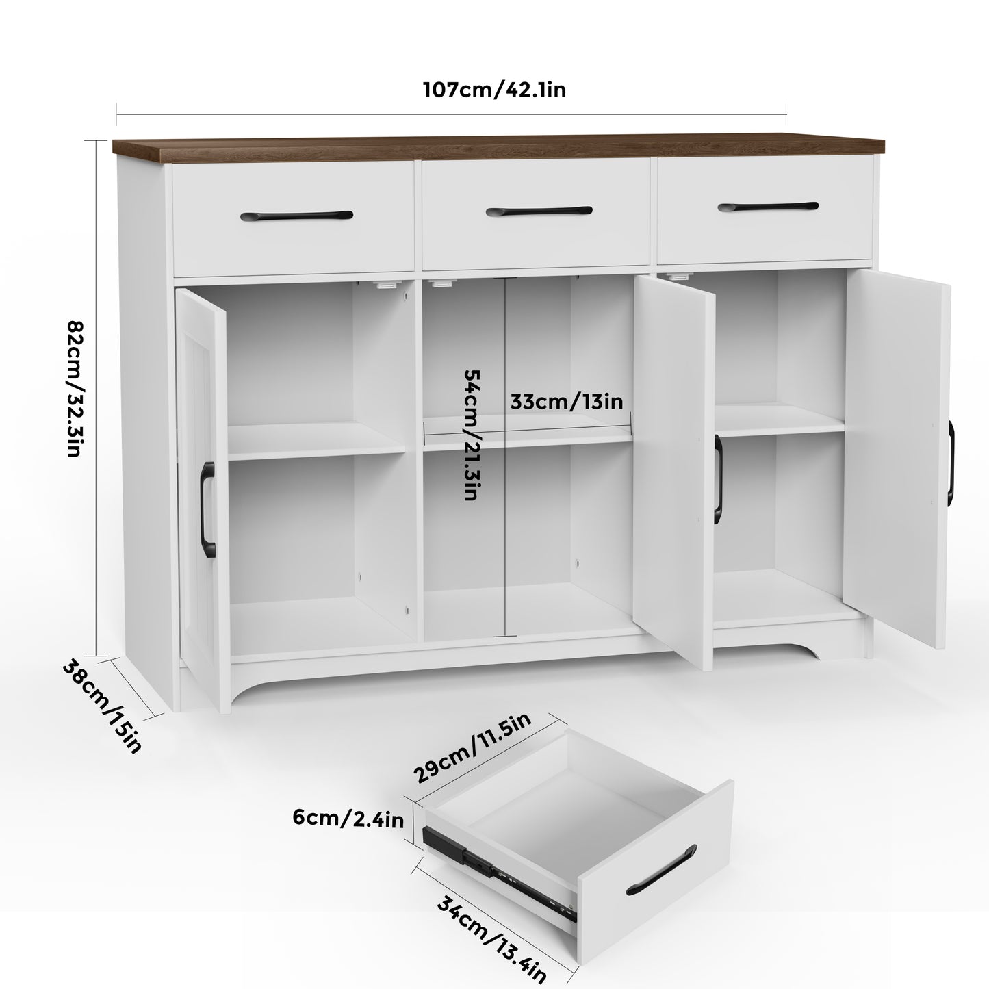 Nifamembo Modern 42" Kitchen Sideboard Buffet Cabinet, 3 Storage Drawer Coffee Bar with Adjustable Shelf