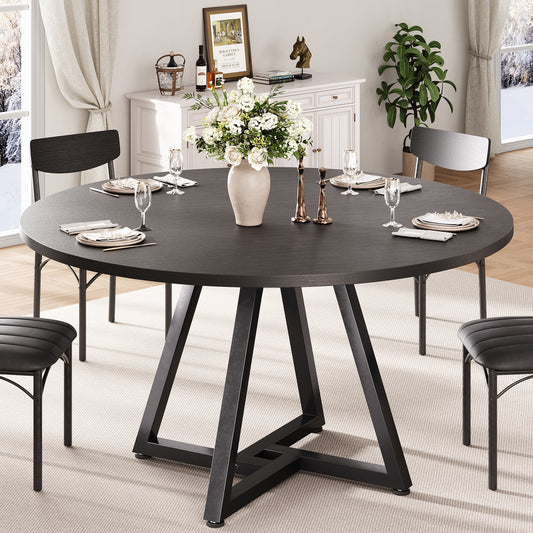 Anyact 47in Round Dining Table, Circle Dinner Table Pedestal Metal Frame, Kitcen Table Sturdy Wood Kitchen & Dining Room Furniture, Black(Only Table)