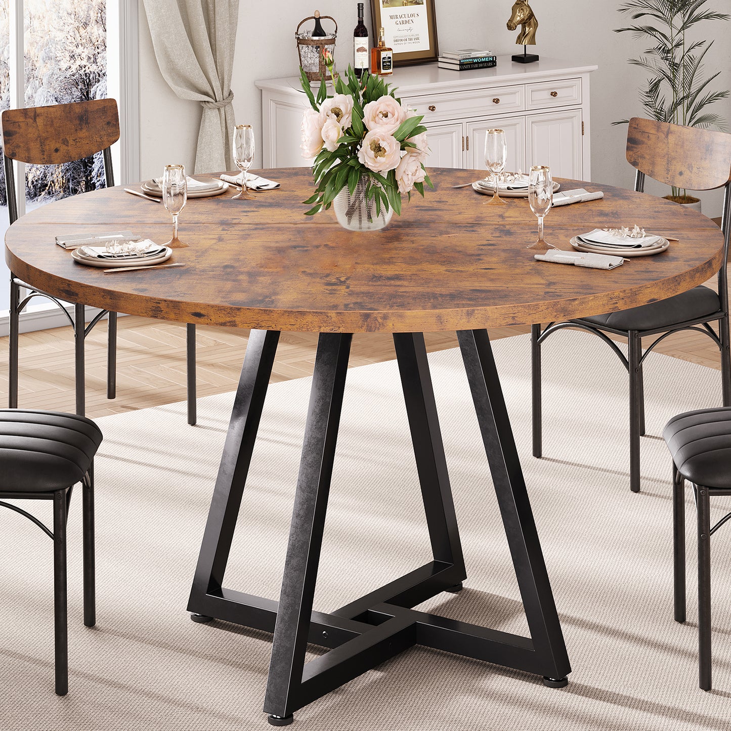 Hijob 47 Inch Rustic Round Dining Table, Circle Dining Table for Dining Room, Home(Only Table)