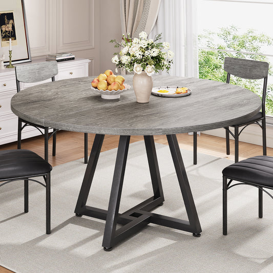 Hijob 47in Round Dining Table for 4, Kitchen Dining Room Circle Dinner Pedestal Table,Kitcen Table Sturdy Wood Kitchen & Dining Room Furniture, Gray(Only Table)