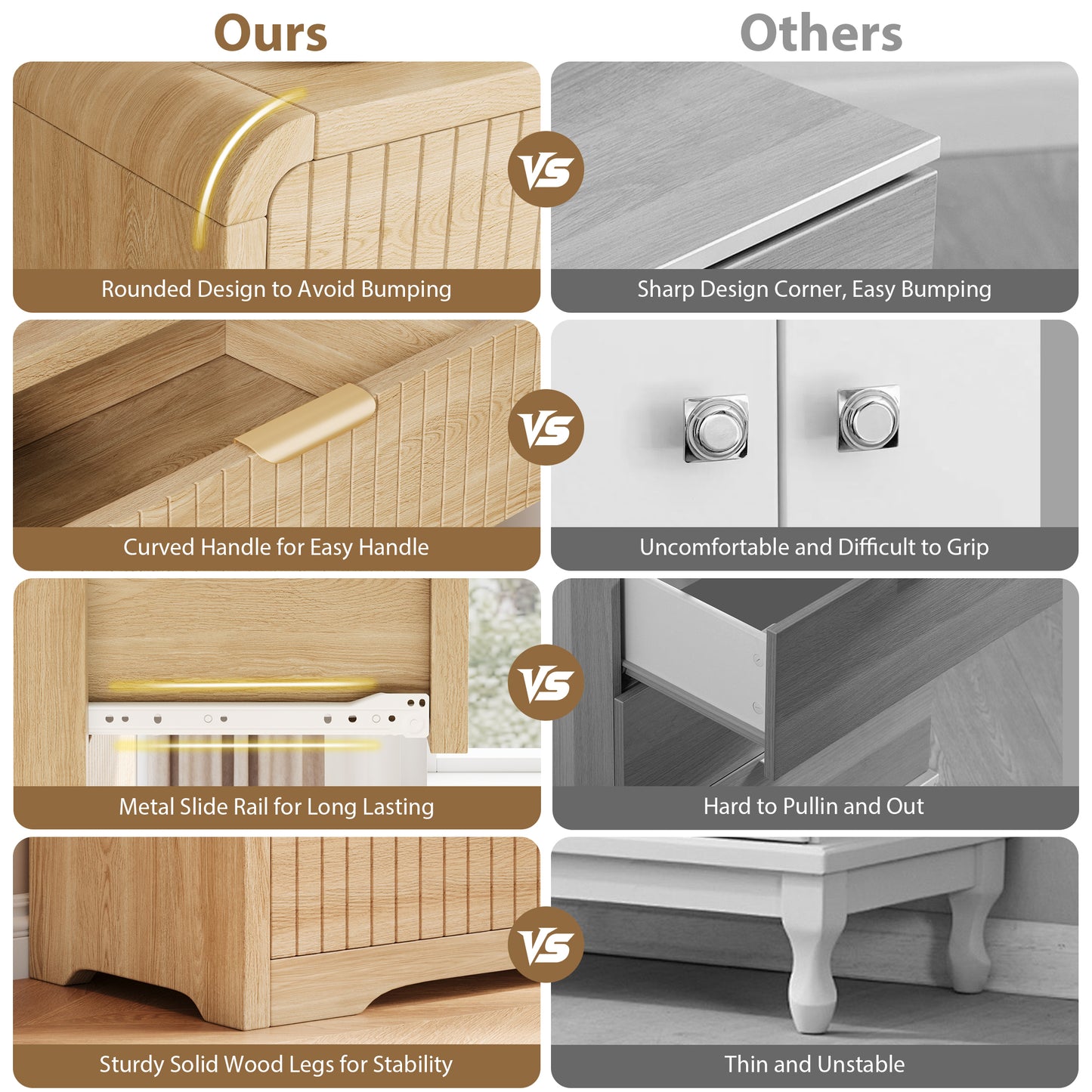 Anyact Modern 5 Drawers Dresser for Bedroom, 42" Tall Dressers with Metal Handle w/Curved Profile Design, Wood Mid Century Vertical Dresser w/Natural Texture for Bedroom, Living Room, Natural Oak