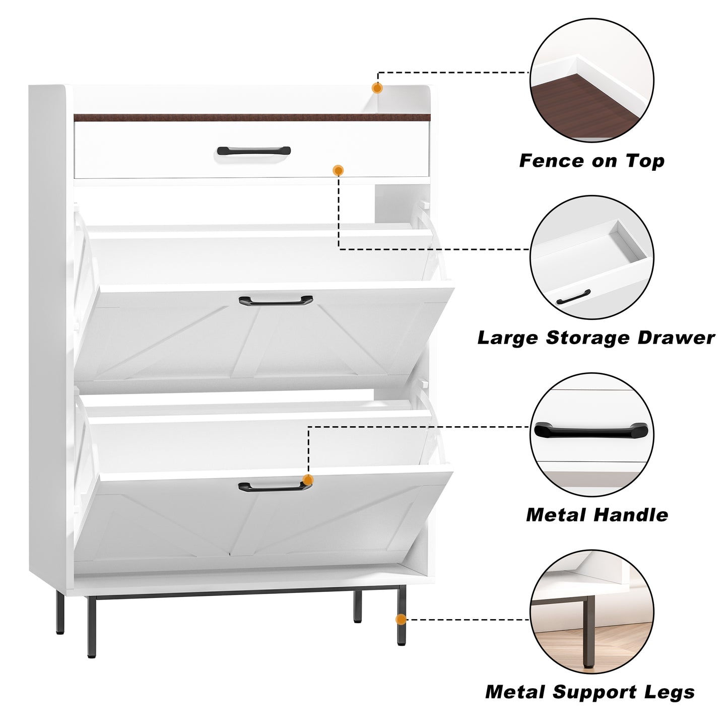 Nifamembo Shoe Cabinet with 2 Flip Drawers, Freestanding Shoe Organizer with Drawer for Entryway