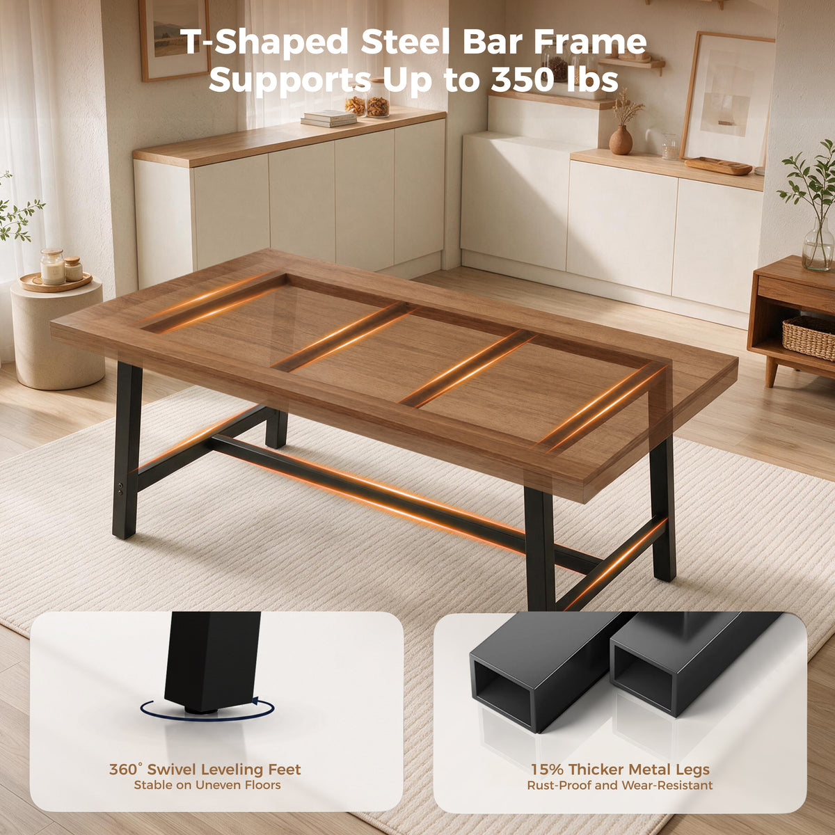HiJob 71" Dining Table for 6-8 People with 2 Storage Drawers, 3.94" Thickened Tabletop, Modern Farmhouse Rectangular Wood Kitchen Table, Walnut Finish