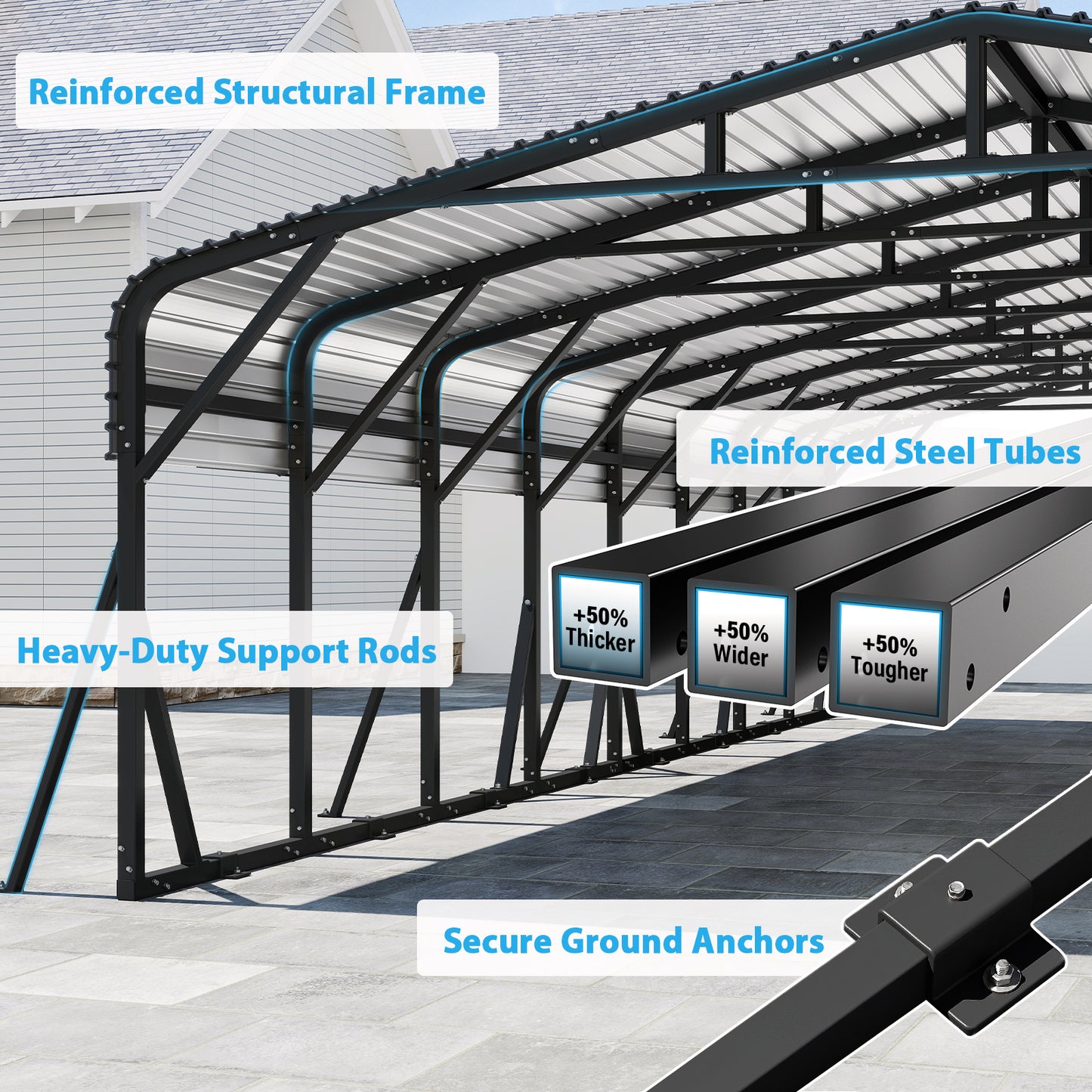 Cocosity 20x40 FT Heavy Duty Metal Carport with Galvanized Steel Roof, Oversized Outdoor Hardtop Car Shelter for RV Storage, Farm Equipment, Boats and Multiple Vehicles