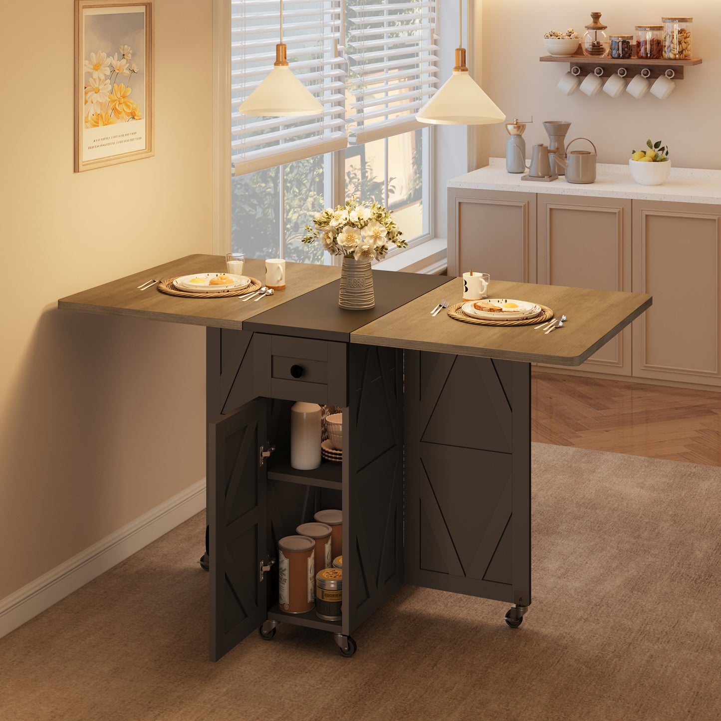 Anyact Folding Dining Table for 2-4 Persons, Space Saving Dining Room Table, 47" Folding Kitchen Table, Carlo Grey