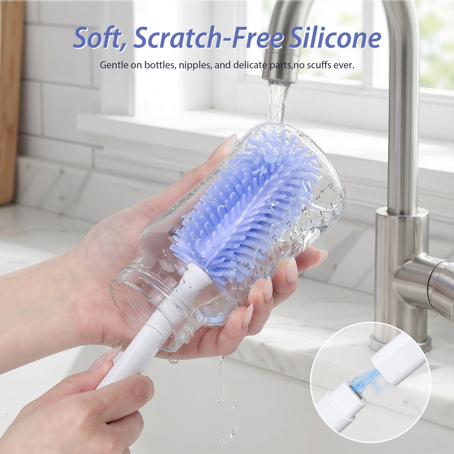 Minikid Baby Bottle Brush Set, 9-in-1 Portable Travel Bottle Cleaning Kit, BPA-free, Compact Travel Baby Essential for Home & On The Go, Blue-Purple