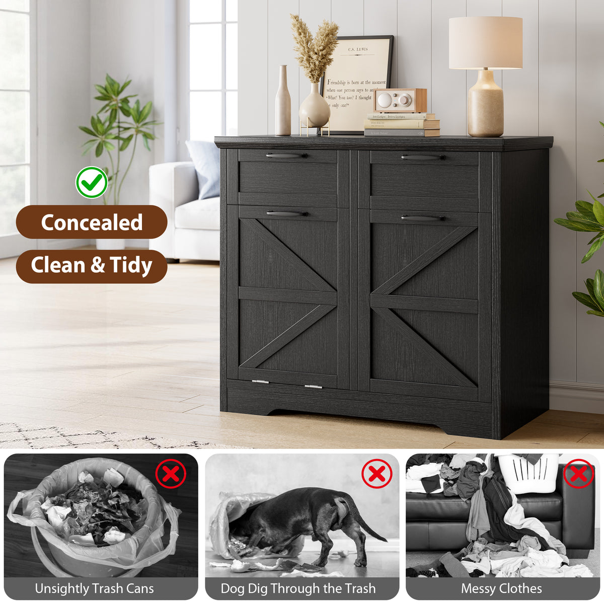 Hijob Tilt Out Cabinet, Freestanding Modern Buffet Cabinet Sideboard Coffee Bar and Kitchen Sideboard, 2 x 10 Gallon Capacity(No Include Barrel)
