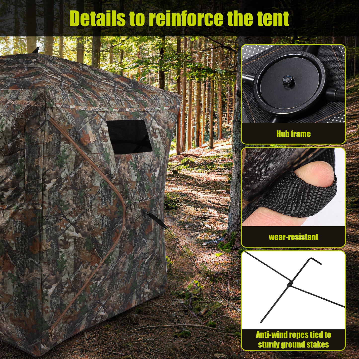 Vipuse 360° See Through Ground Hunting Blind for 2-3 Persons,300D Pop Up Resilient Portable Tent with Swing Door and Carrying Bag for Deer Turkey