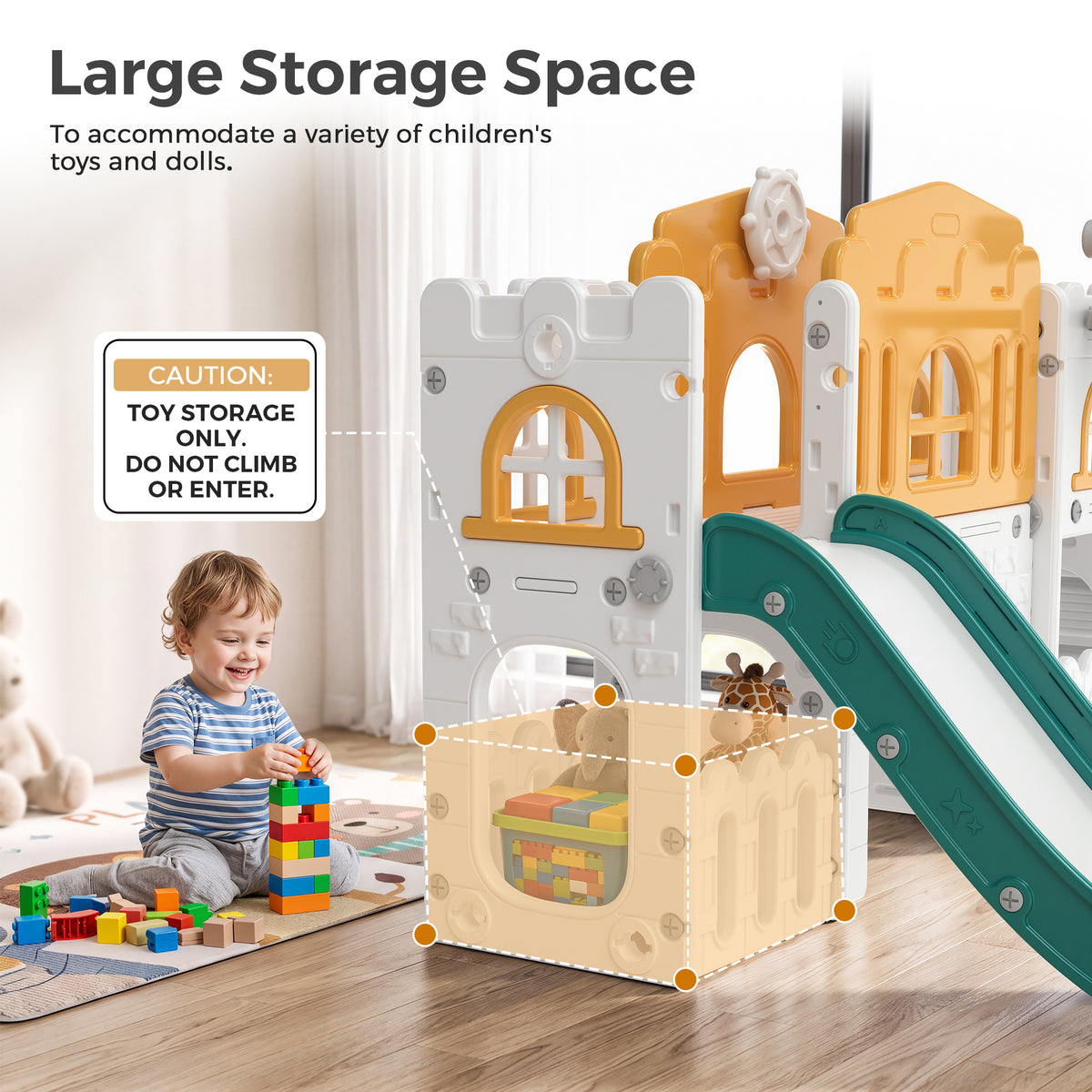 Vipuse 9 in 1 Toddler Slide Playset for Kids Indoor/Outdoor for Toddlers Age 1+, Yellow & Green