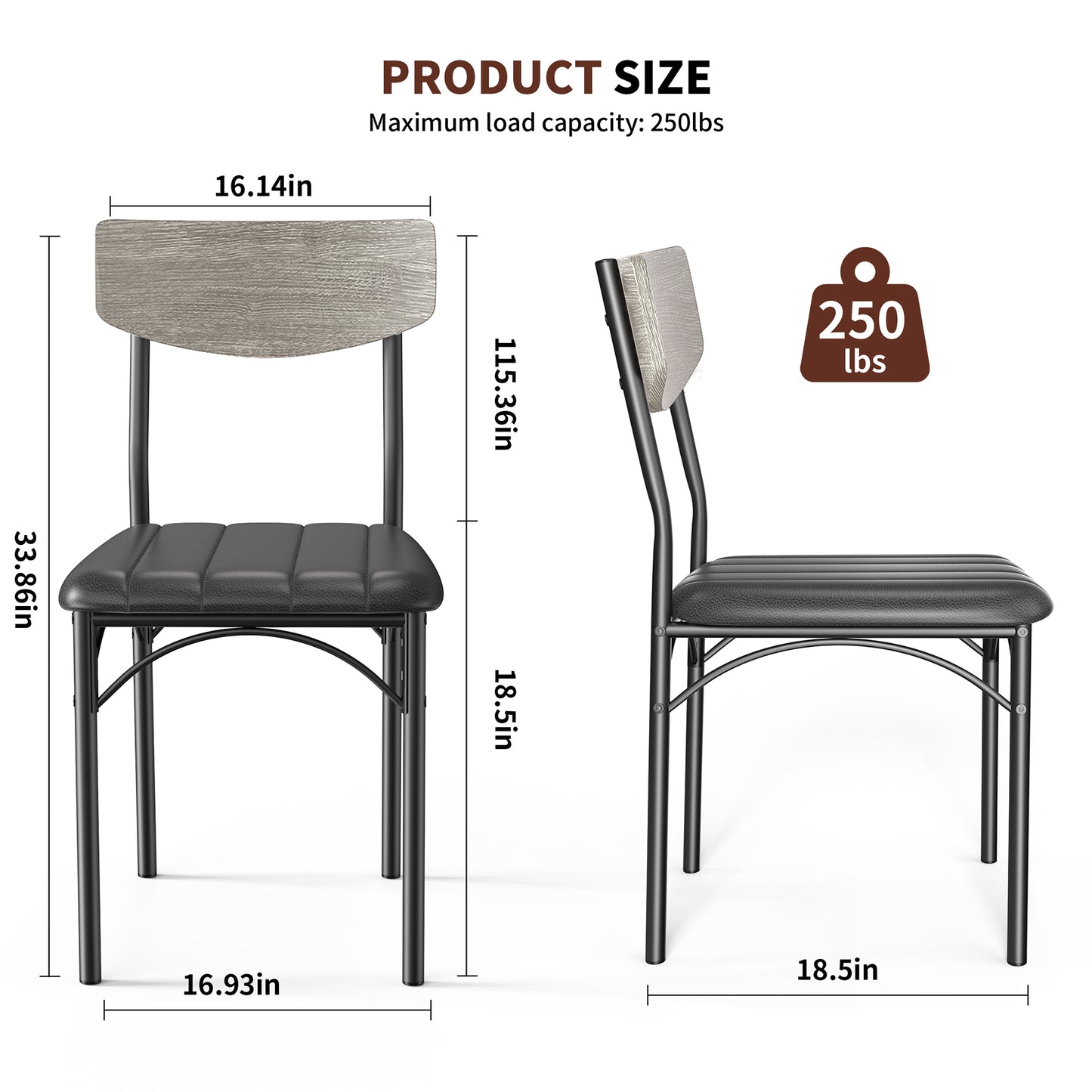 Hijob Dining Chairs Set of 4, Mid-Century Modern Upholstered PU Dining Room Chair, Metal Legs for Kitchen Dining Chairs, Gray
