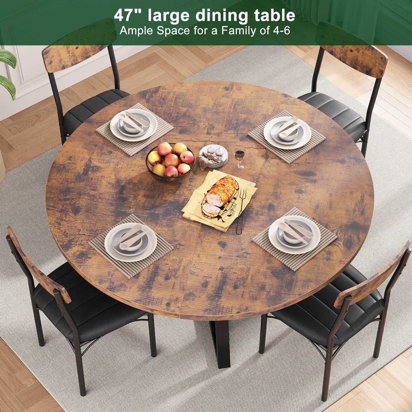 Hijob 47 Inch Rustic Round Dining Table, Circle Dining Table for Dining Room, Home(Only Table)