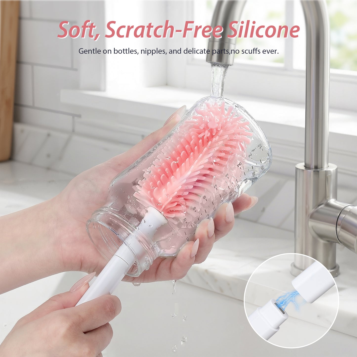 Minikid Baby Bottle Brush Set, 9-in-1 Portable Travel Bottle Cleaning Kit, BPA-free, Compact Travel Baby Essential for Home & On The Go, Pink