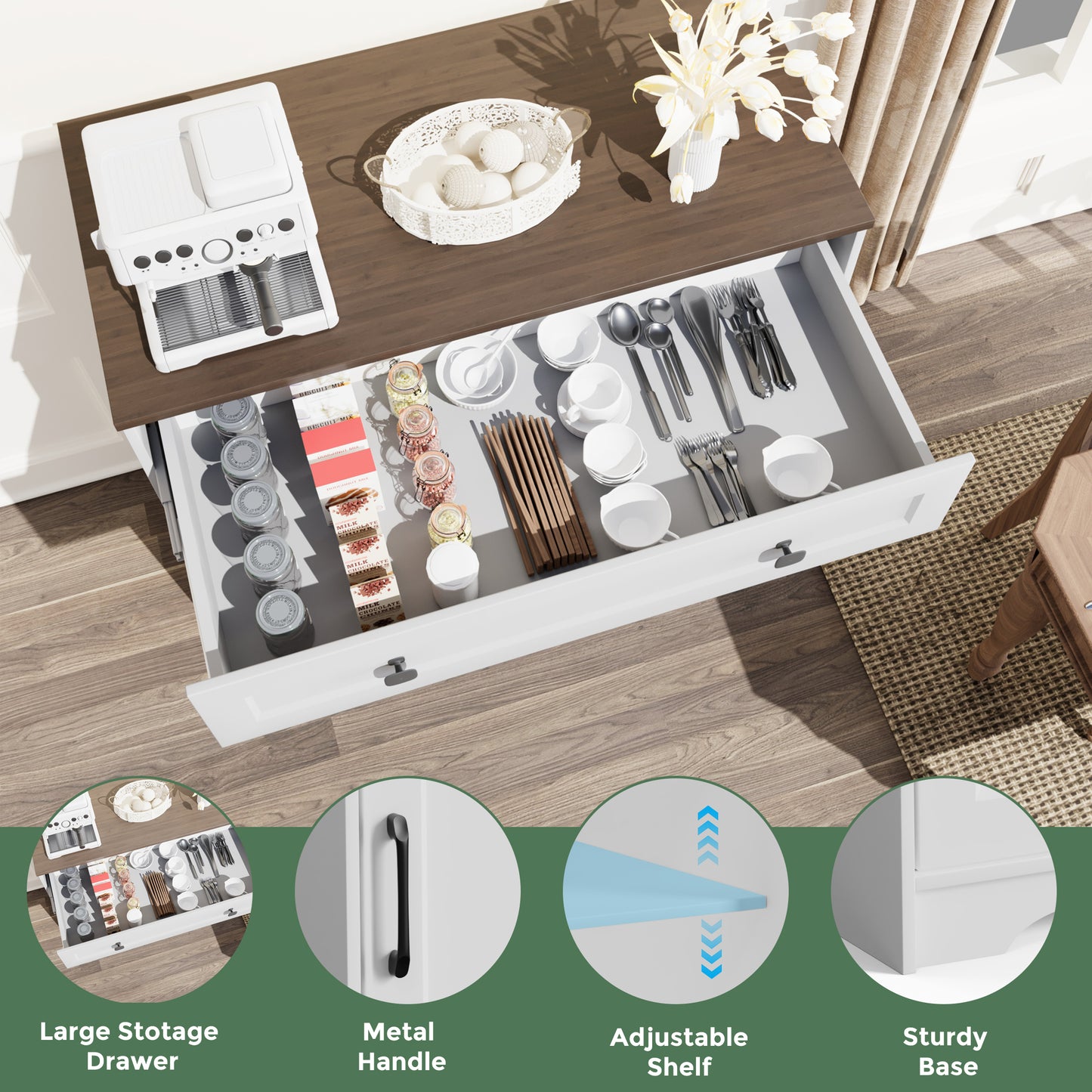 Nifamembo Storage Buffet Cabinet with Drawers, Floor Sideboard, Entryway Console Cabinet for Kitchen, Dinning Room