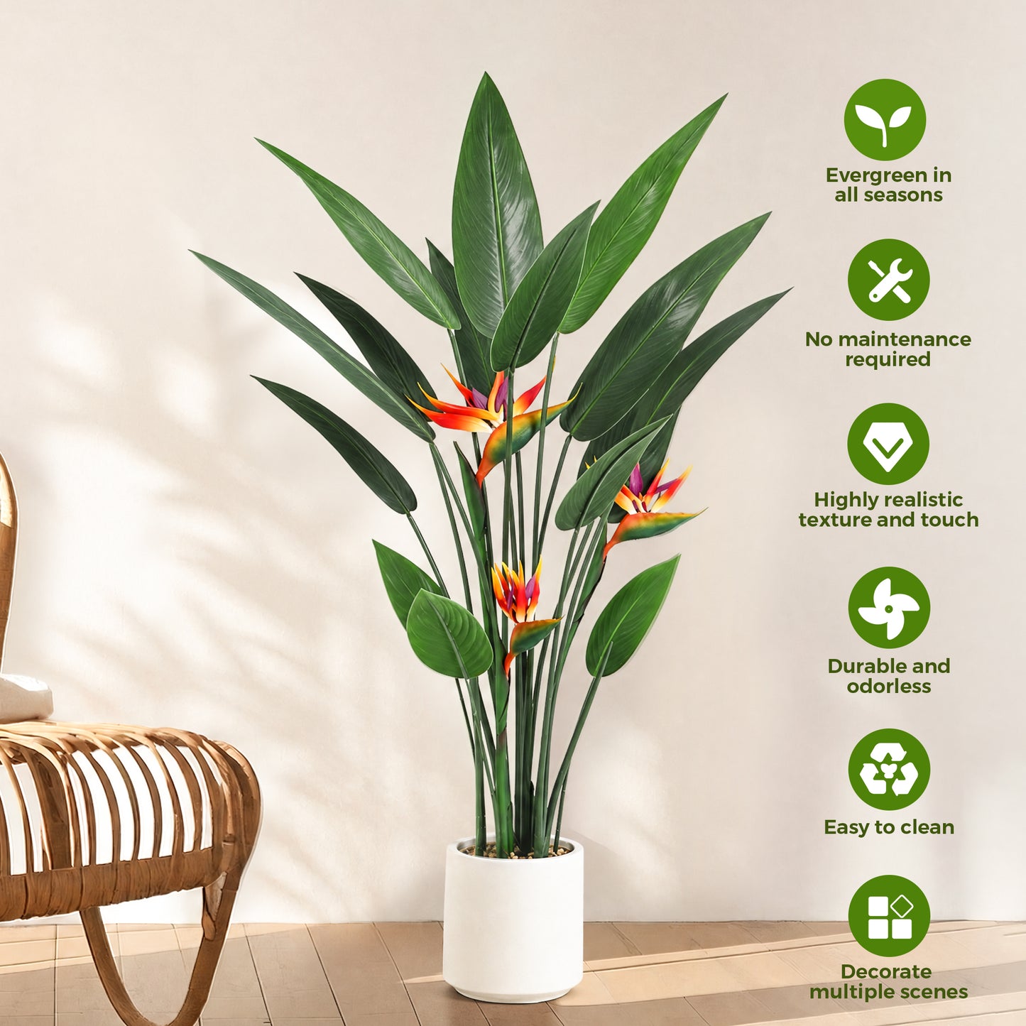 Vipuse 4 Feet Artificial Plant Fake Tropical Bird of Paradise Tree for Home Office Wedding Valenine Decor