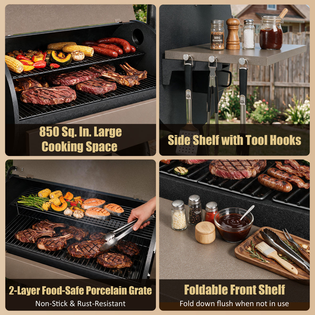 Vipuse 850 Sq. In Electric Wood Pellet Grill Smoker with Cover, Outdoor BBQ Grill with PID Auto Temperature Control, APP Control, Dual Meat Probes and 20LBS Hopper