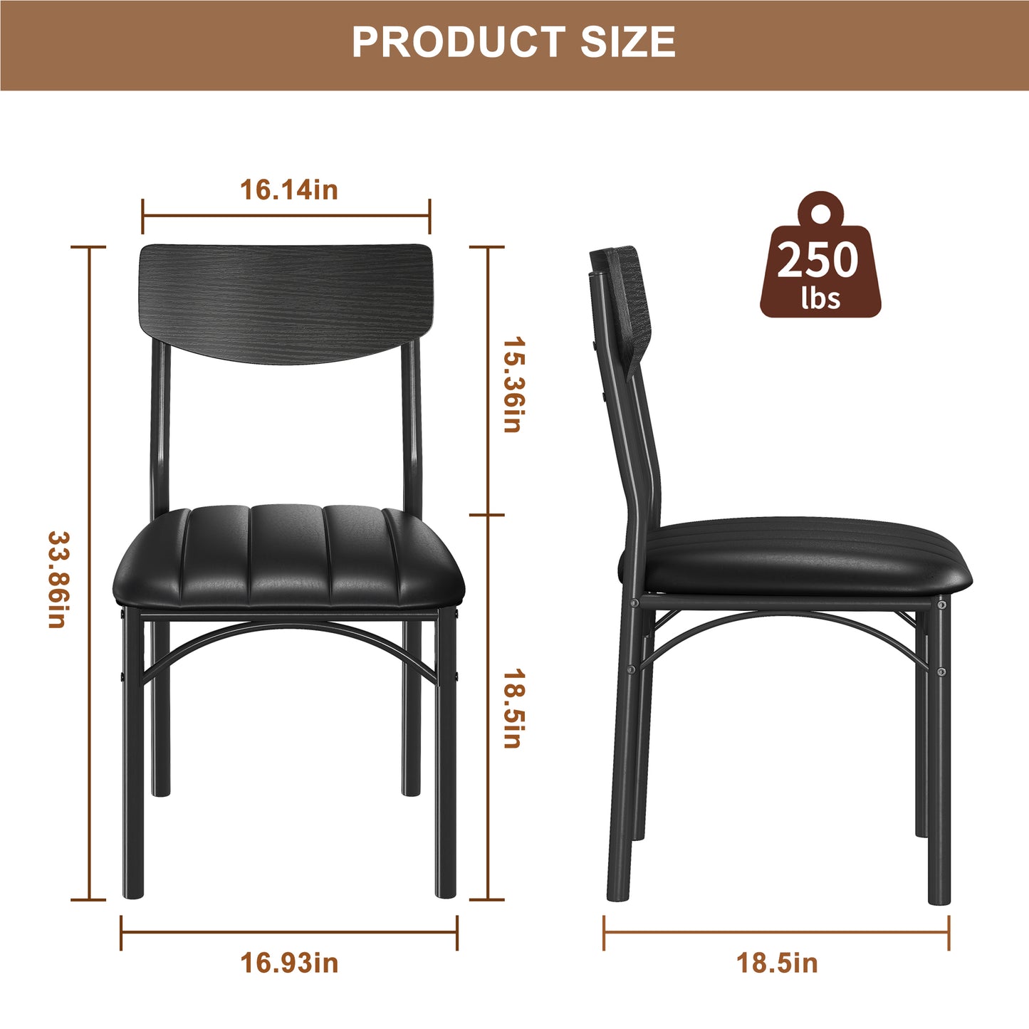 Hijob 18" Dining Chairs Set of 4, Mid-Century Modern Upholstered PU Dining Room Chair, Metal Legs for Kitchen Dining Chairs, Black