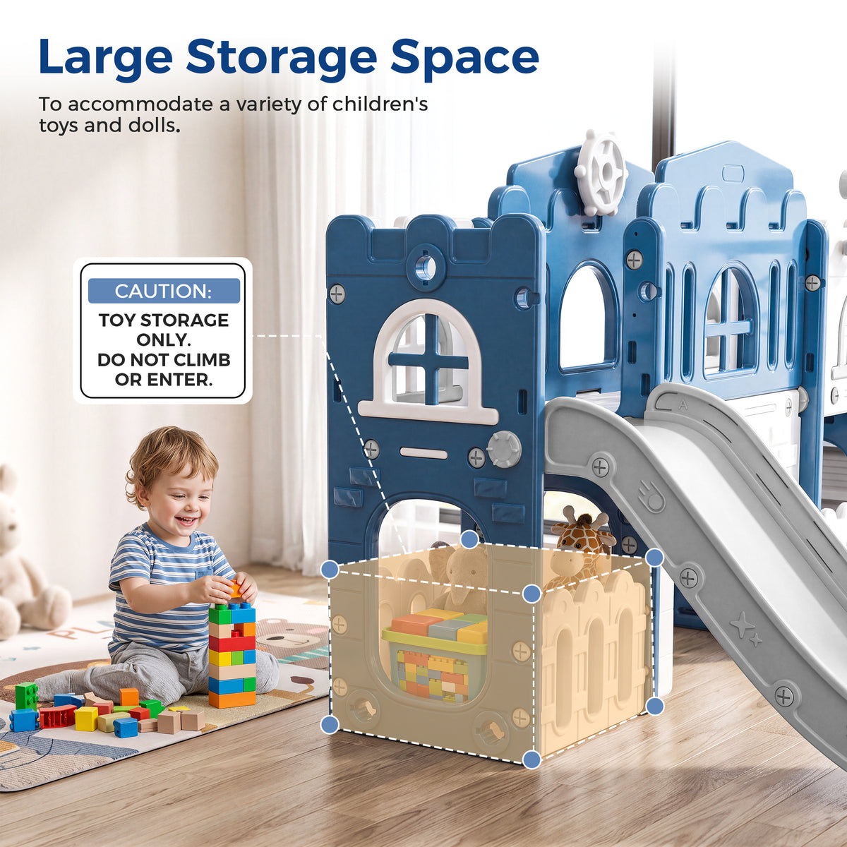 Vipuse 9 in 1 Toddler Slide Playset for Kids Indoor/Outdoor for Toddlers Age 1+, Blue & Gray