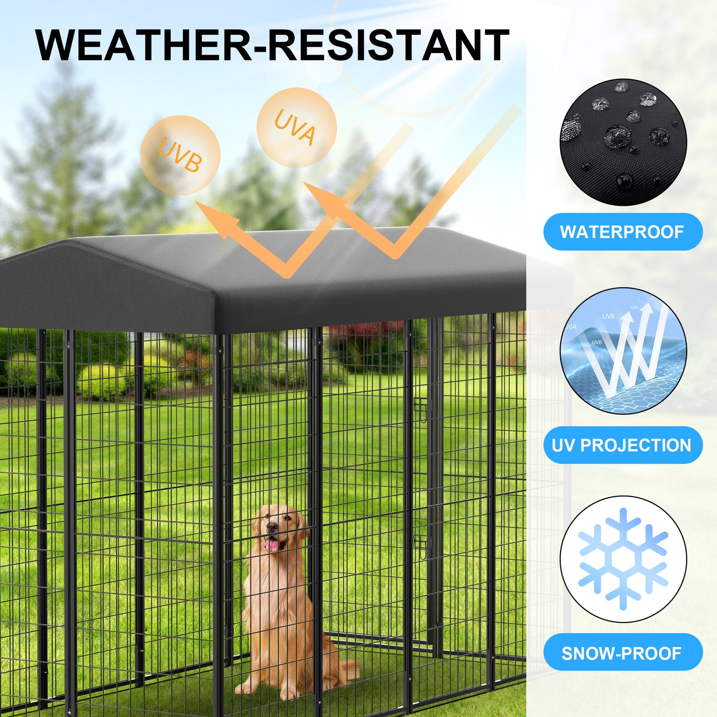 Vipuse 8' x 4' x 6' Large Dog Kennel with UV-Resistant Waterproof Roof, Heavy Duty Metal Dog Cage Crate for Indoor or Outdoor