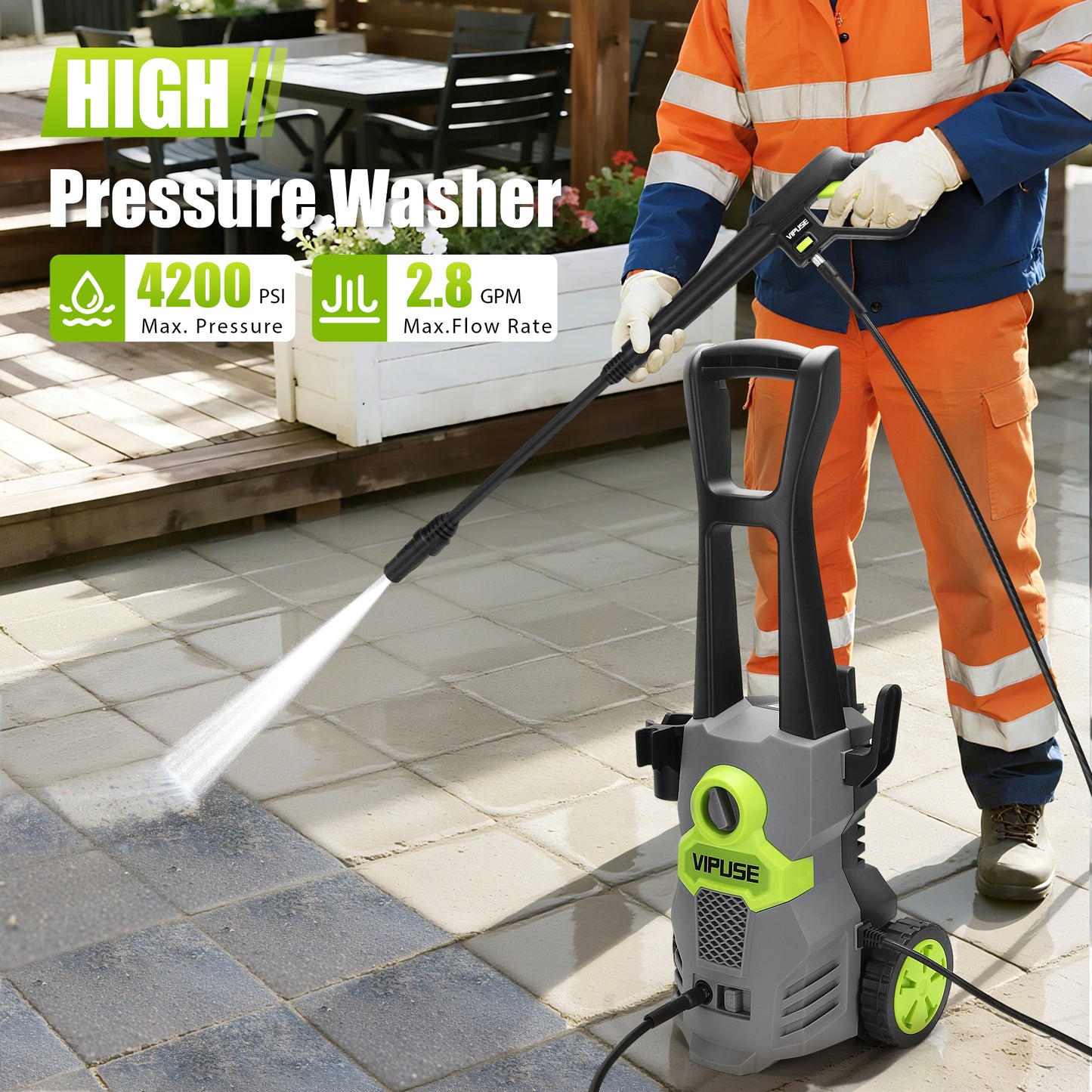 Vipuse Pressure Washer,4200 PSI 2.8GPM Car Washer with 23FT Hose /Rotatable 0-120° Nozzle/350ML Foam Cannon,Clean Tool for Cars/Fences/Patios/Floor