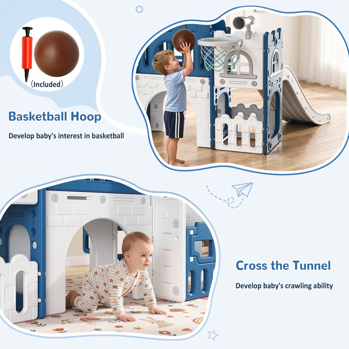 Vipuse Slide for Kids,9 in 1 Toddler Climber Playground Playset for Indoor Outdoor Backyard Home, Blue & Gray