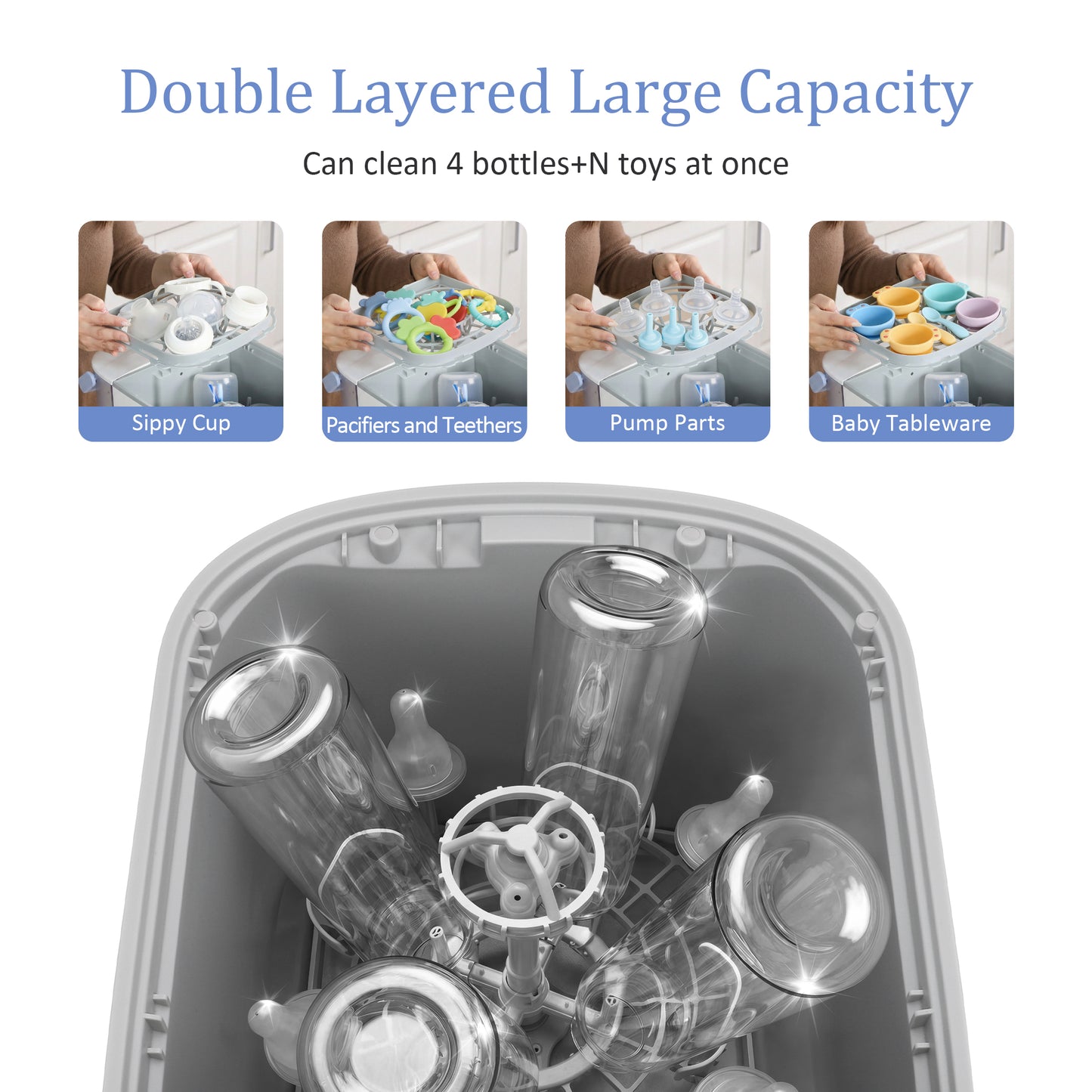 Minikid Baby Bottle Washer, Sterilizer & Dryer, All-in-One Cleaning Machine for Bottles, Pump Parts & Baby Essentials, Includes 30 Detergent Tablets