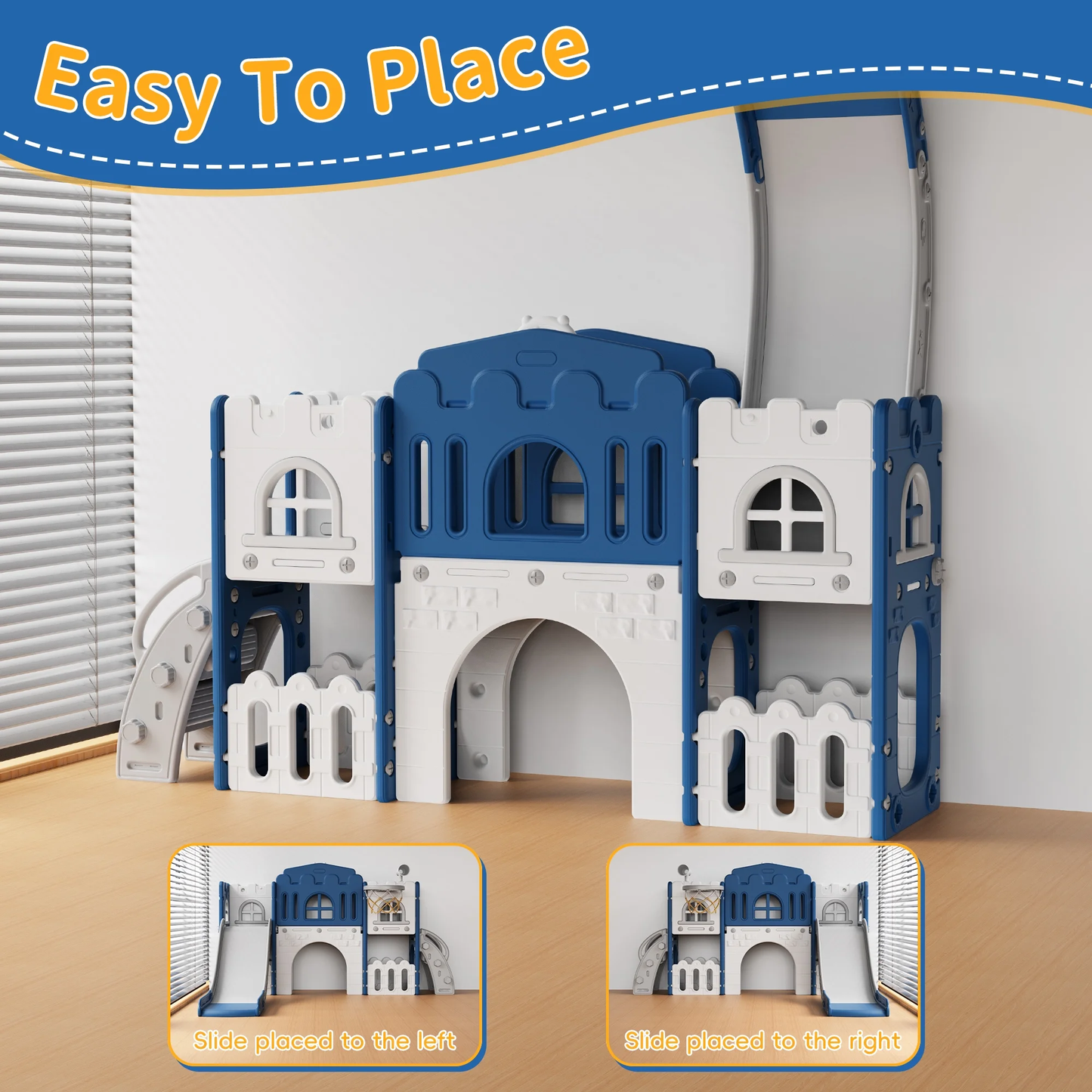 WFUN 9 in 1 Toddler Slide PlaySet for kids indoor/outdoor for Toddlers Age 1+, Blue & Gray