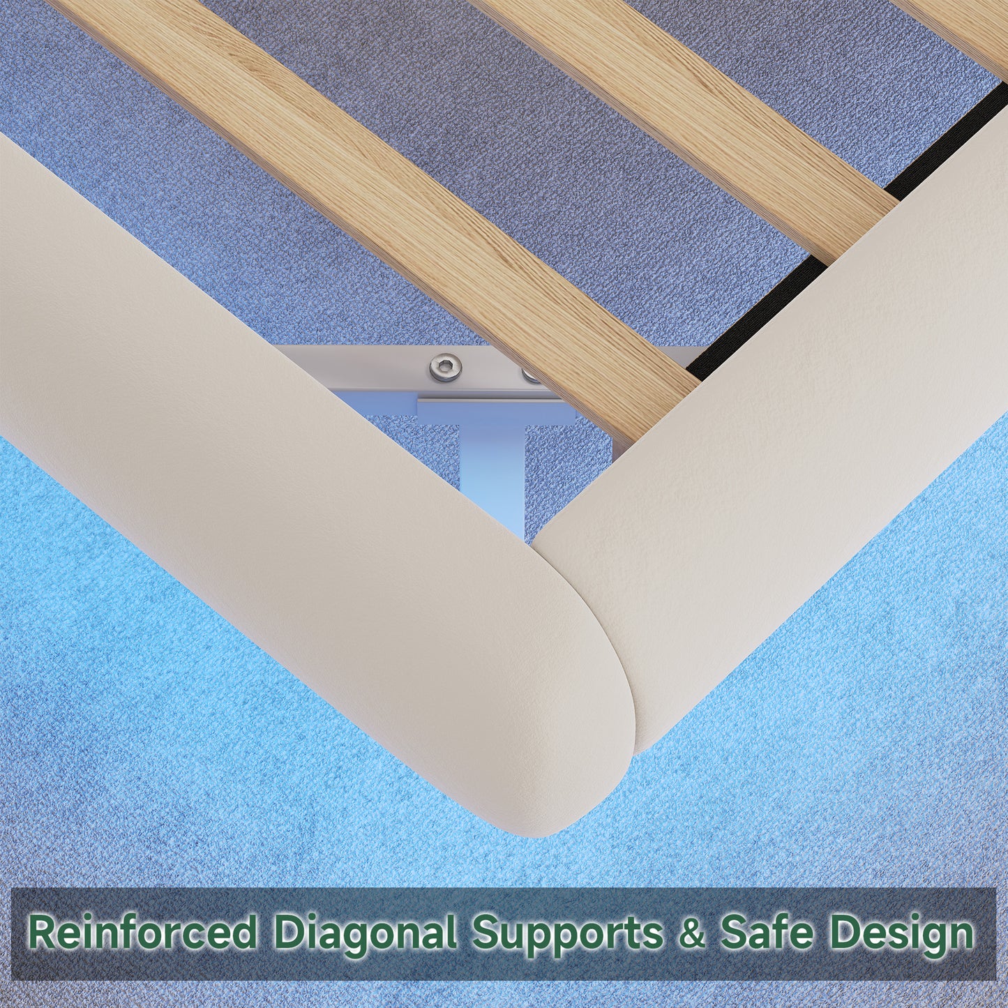 Anyact Full Size Floating Bed Frame with Led & Charging Station, Velvet Upholstered Bed Frame with Floating Metal Platform Bed, White