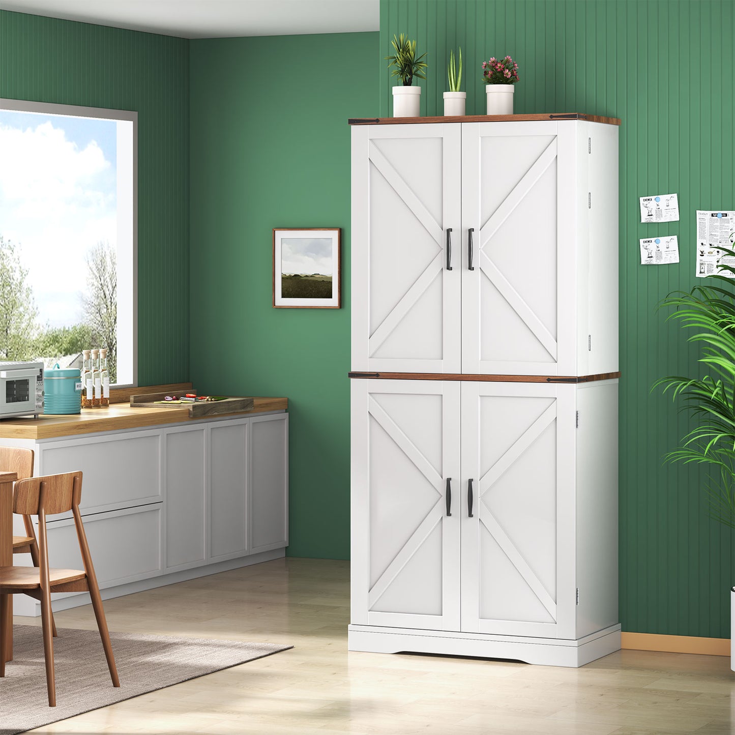 Nifamembo 70.8" Tall Kitchen Pantry, Farmhouse Storage Cabinet with Barn Doors for Kitchen, Dining Room