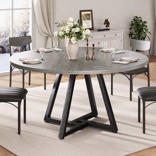 Anyact 47in Round Dining Table for 4, Kitchen Dining Room Circle Dinner Pedestal Table,Kitcen Table Sturdy Wood Kitchen & Dining Room Furniture, Gray