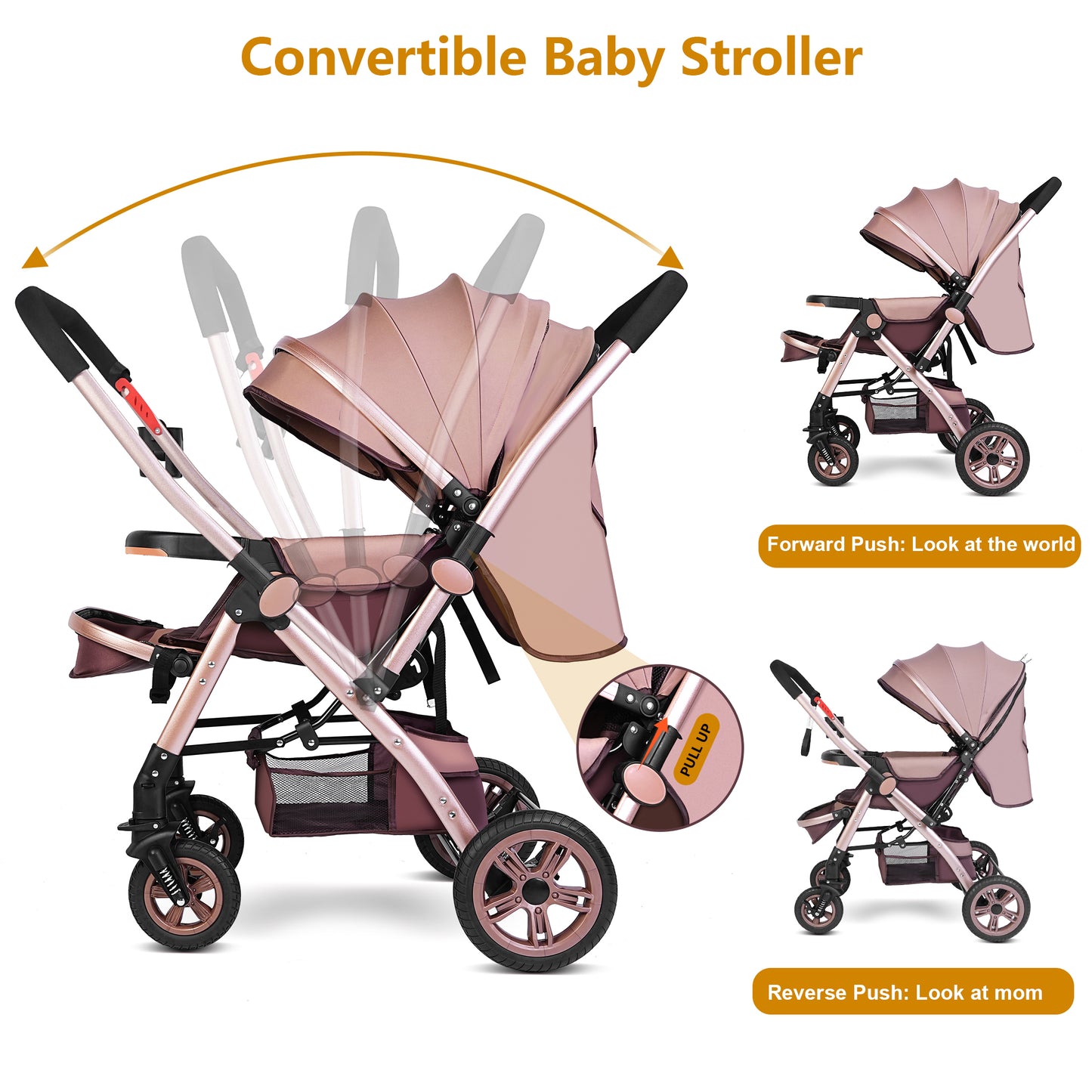 Welbabel Convertible Baby Stroller,One-click Folding Umbrella Stroller Lightweight Travel Stroller for Newborn Baby,Support Two-Way Push,Adjustable Canopy & Backrest