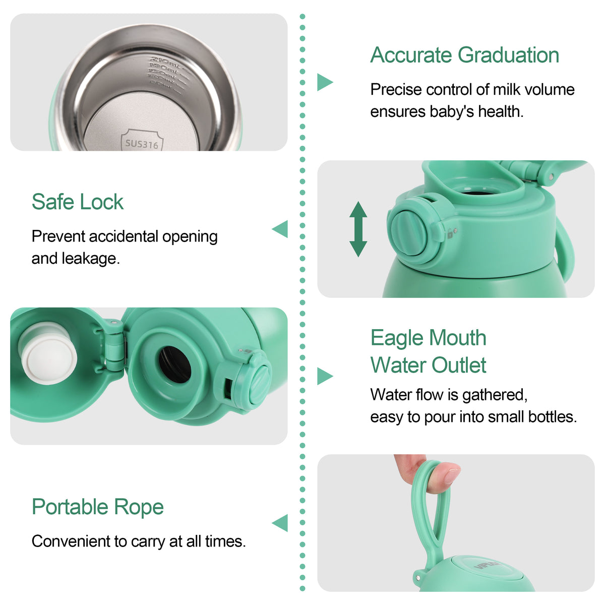 Vipuse Upgraded Bottle Warmer for Baby , Dual Heating Modes for Breast Milk and Water, 12 OZ Portable Milk Warmer, Green