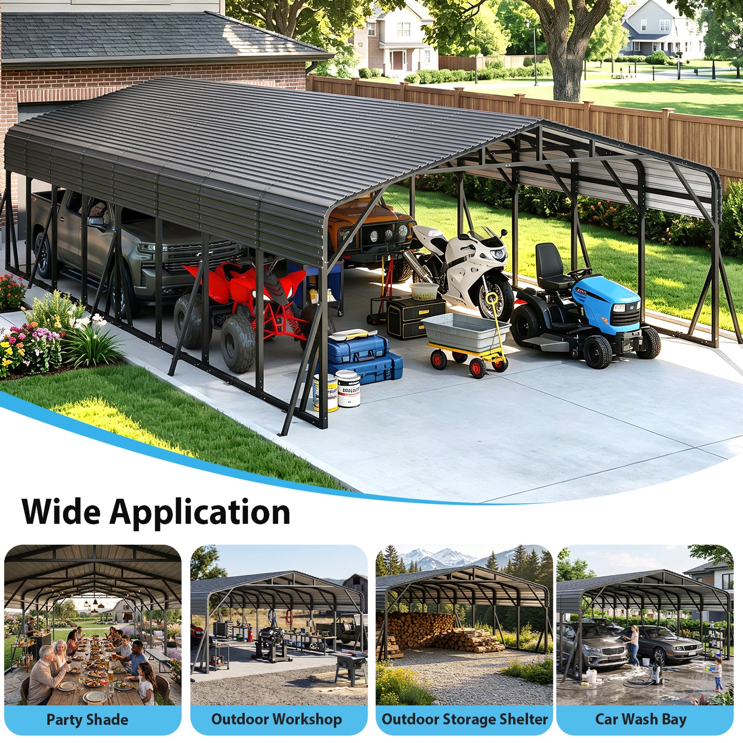 Cocosity 20x40 FT Heavy Duty Metal Carport with Galvanized Steel Roof, Oversized Outdoor Hardtop Car Shelter for RV Storage, Farm Equipment, Boats and Multiple Vehicles