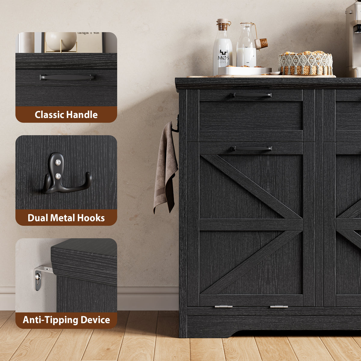 Hijob Tilt Out Cabinet, Freestanding Modern Buffet Cabinet Sideboard Coffee Bar and Kitchen Sideboard, 2 x 10 Gallon Capacity(No Include Barrel)
