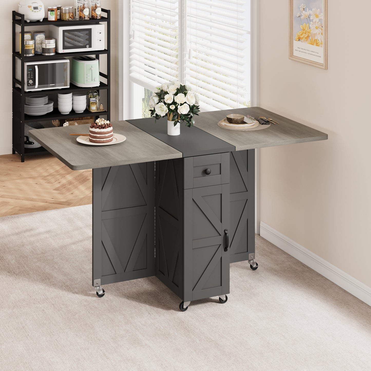 Anyact Folding Dining Table for 2-4 Persons, Space Saving Dining Room Table, 47" Folding Kitchen Table, Carlo Grey