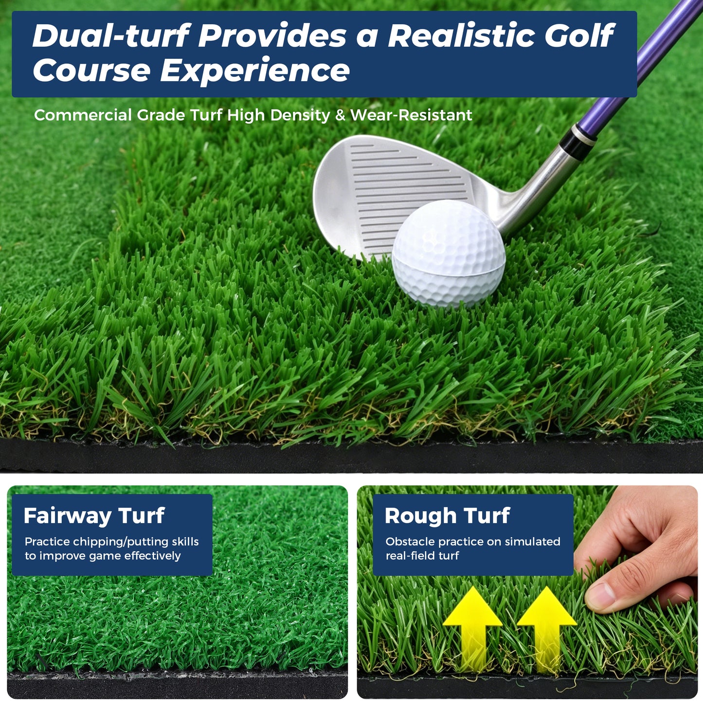 Skyhot 5x4ft Golf Mat, Thickened Artificial Turf Practice Golf Hitting Mat with Ball Tray for Outdoor & Indoor, Gifts for Men/Golfers