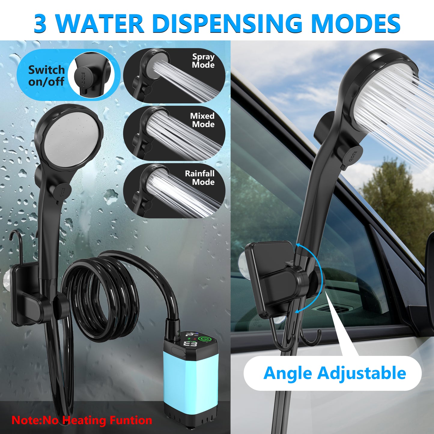 Vipuse 7800mAh Battery Powered Portable Bath Shower Kit with Foldable 5 Gallon Bucket for Hiking/Travel/Car/Pet Washing