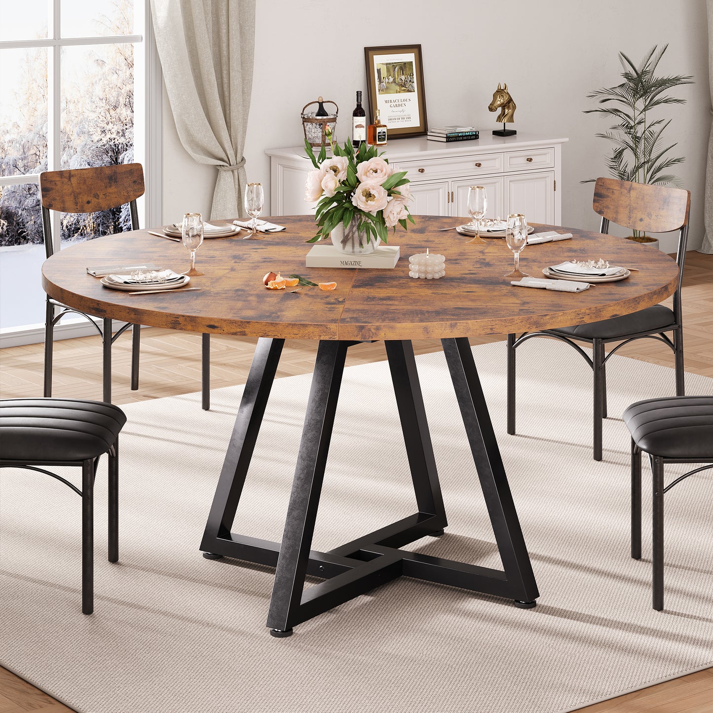 Anyact 47 Inch Rustic Round Dining Table, Circle Dining Table for Dining Room, Home(Only Table)