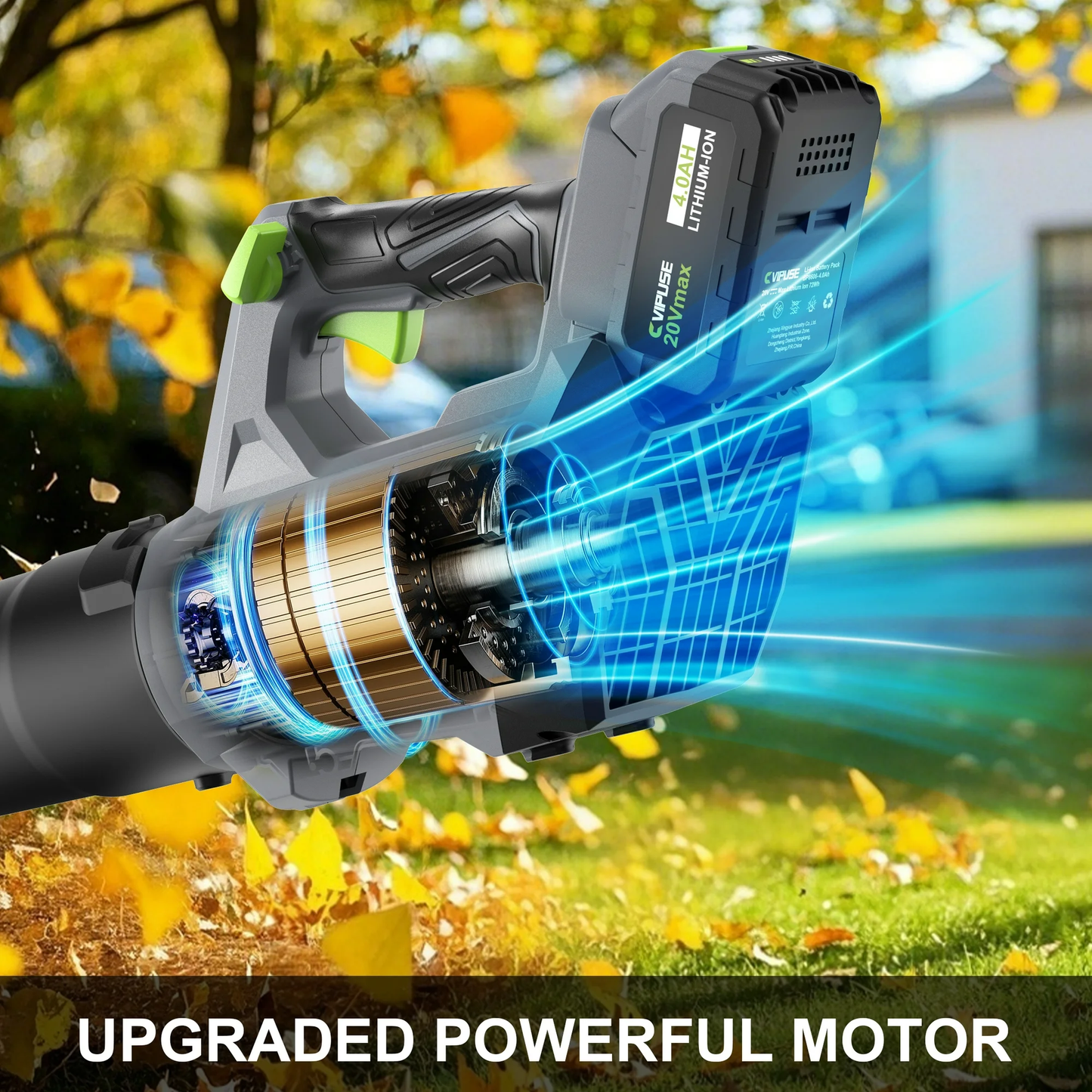 Vipuse Cordless Stepless Speed 600CFM 160MPH Leaf Blower with One 4.0Ah Batteries and Charger, 20V Electric Tool for Patio Cleaning/Lawn Care/Blowing Leaves/Dust