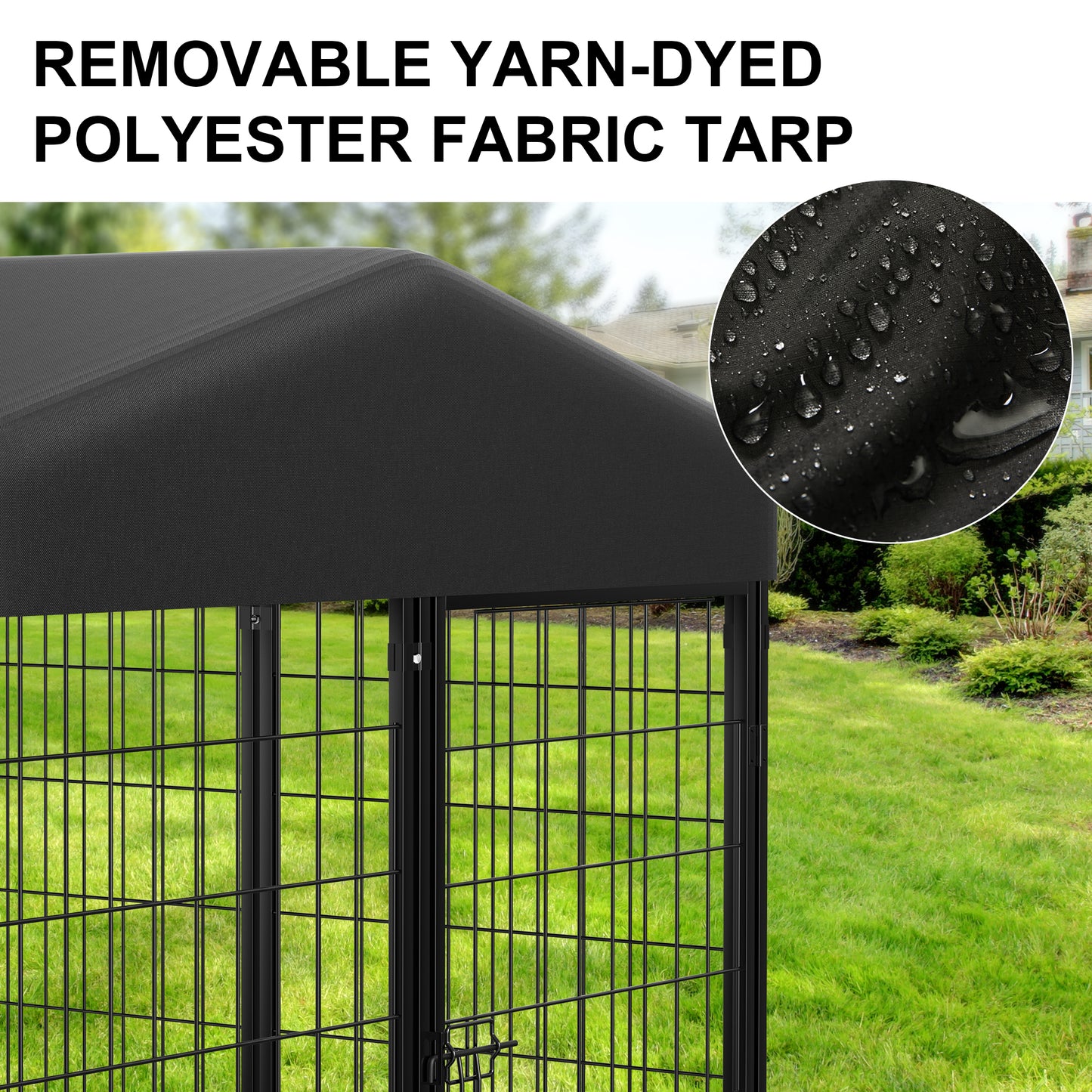 Vipuse 8' x 4' x 6' Large Dog Kennel with UV-Resistant Waterproof Roof, Heavy Duty Metal Dog Cage Crate for Indoor or Outdoor