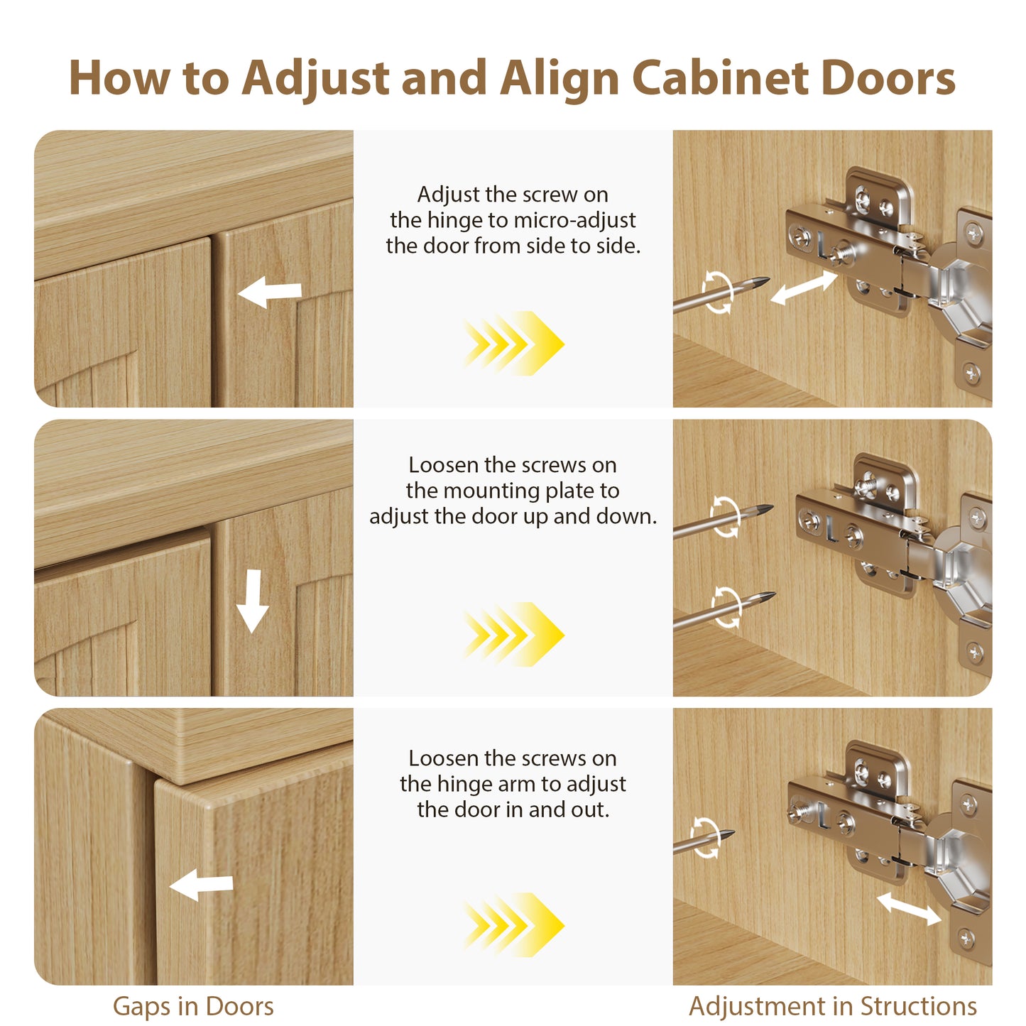 Anyact Modern Fluted Sideboard Cabinet, 63" Long Dressers with Metal Handle w/Curved Profile Design, Wood Mid Century Dresser w/Double-Layered for Living Room, Natural Oak