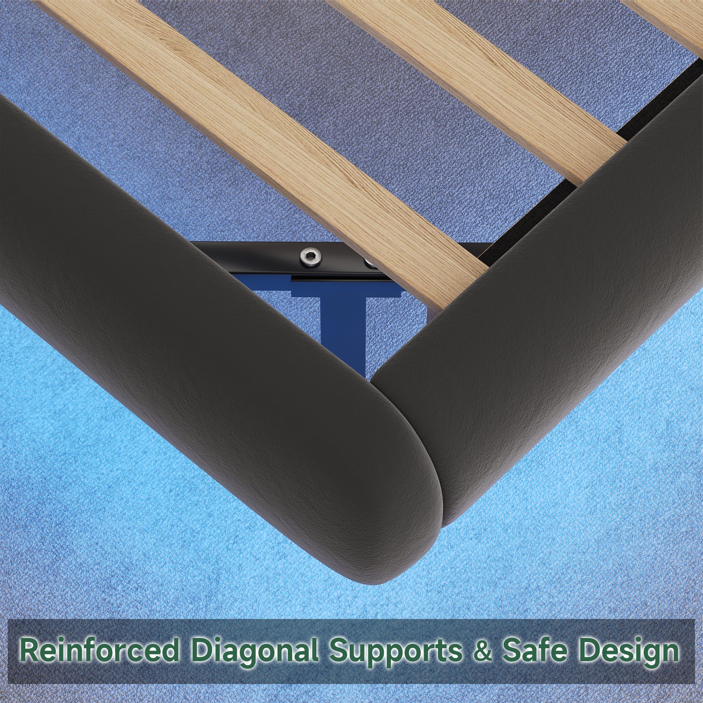 Anyact Full Size Floating Bed Frame with Led & Charging Station, Velvet Upholstered Bed Frame with Floating Metal Platform Bed, Black