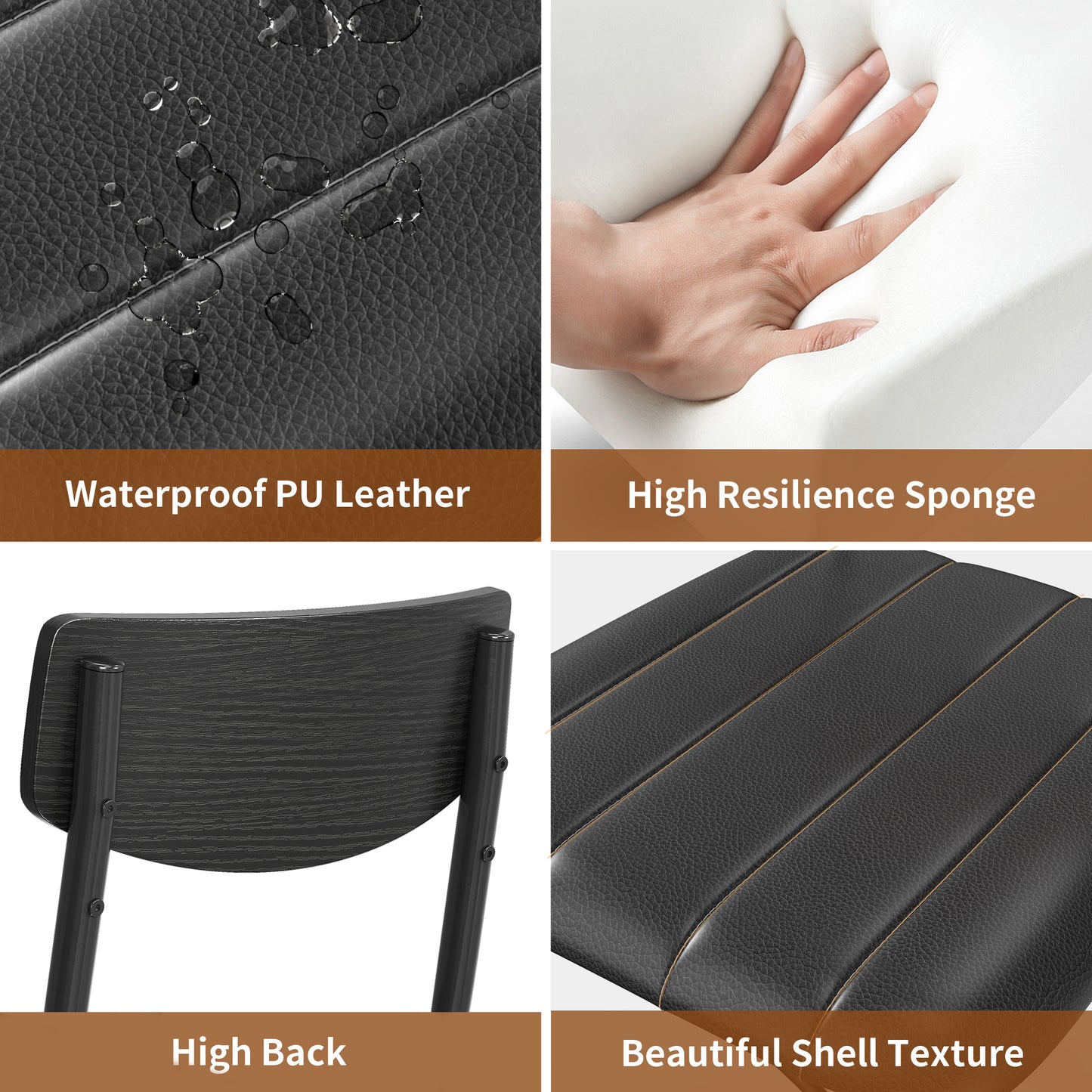 Anyact 18" Dining Chairs Set of 4, Mid-Century Modern Upholstered PU Dining Room Chair, Metal Legs for Kitchen Dining Chairs, Black