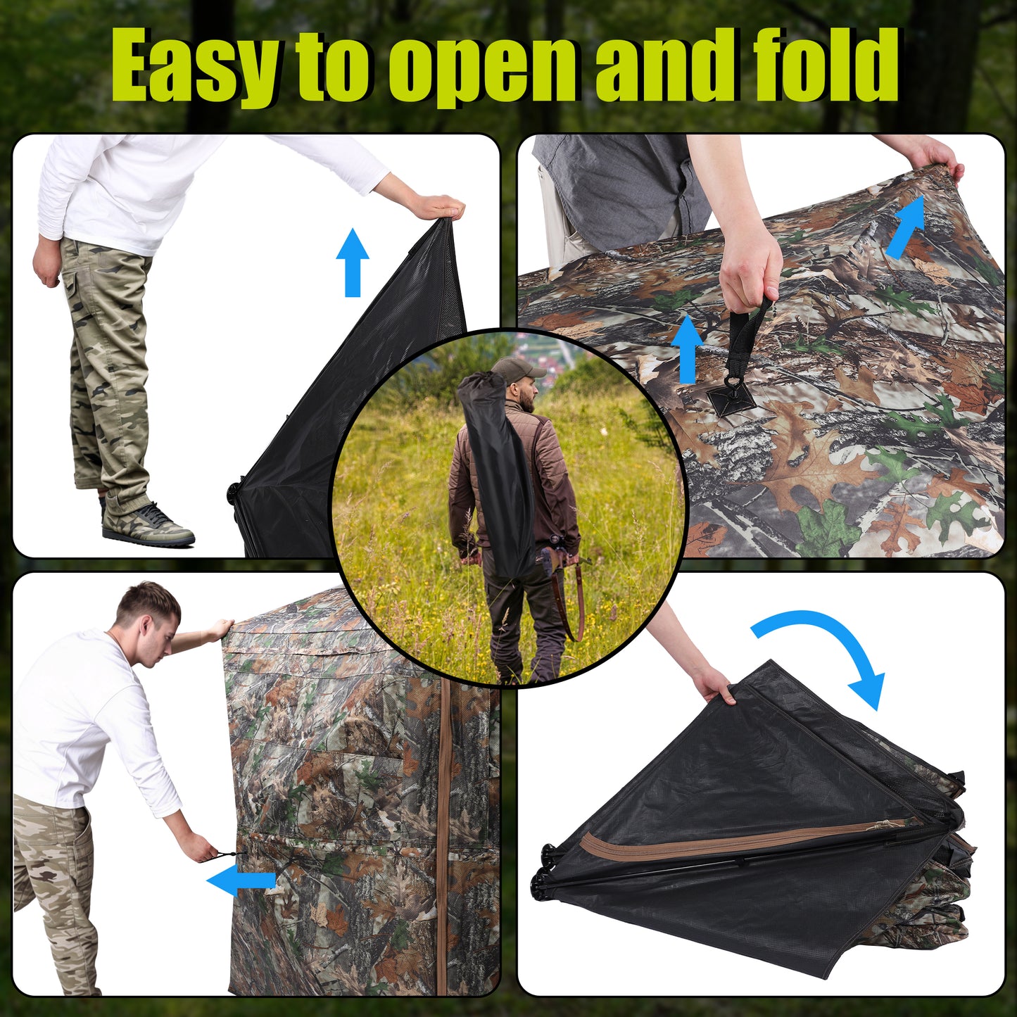Vipuse 360° See Through Ground Hunting Blind for 2-3 Persons,300D Pop Up Resilient Portable Tent with Swing Door and Carrying Bag for Deer Turkey