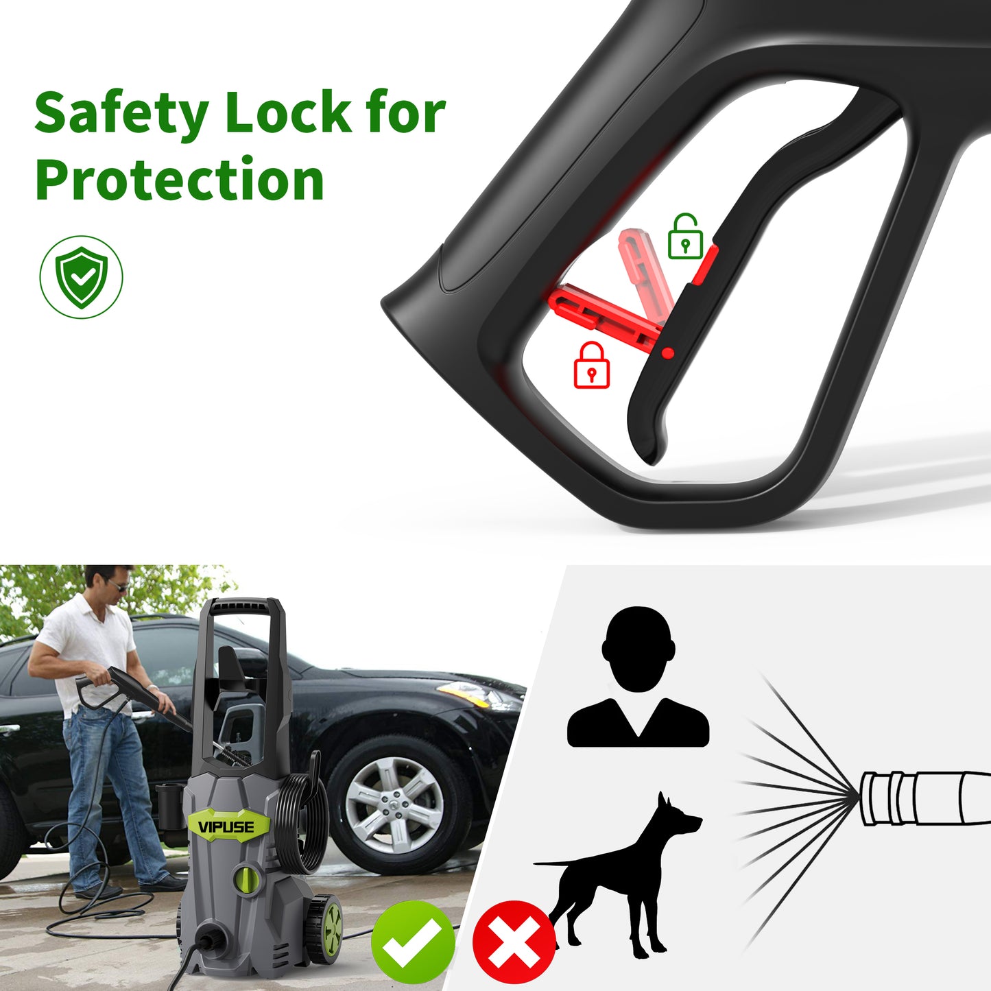 Vipuse Electric Pressure Washer, 4200 PSI Max.2.8GPM Power Washer with 23ft Hose /4 Nozzles/400ML Foam Cannon, Clean Tool for Cars/Fences/Patios/Floor