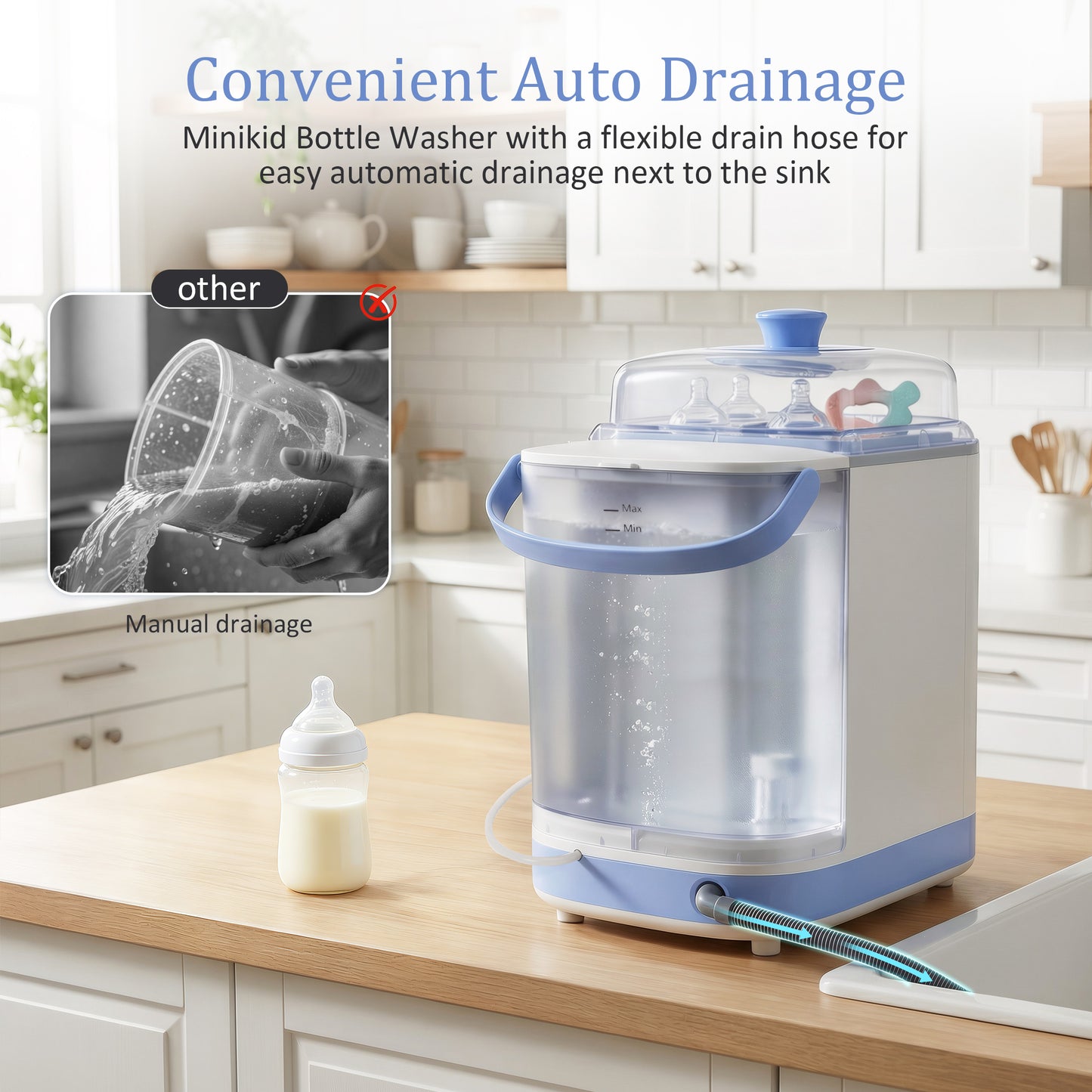 Minikid Baby Bottle Washer, Sterilizer & Dryer, All-in-One Cleaning Machine for Bottles, Pump Parts & Baby Essentials, Includes 30 Detergent Tablets