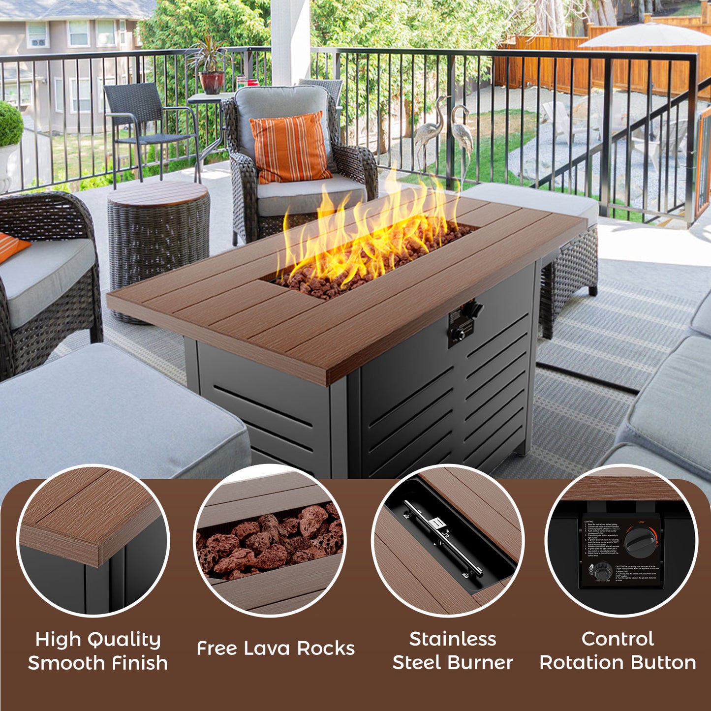 42" Square 50,000 BTU Propane Gas Fire Pit Table with Metal(Steel)&Hand painted paint desktop