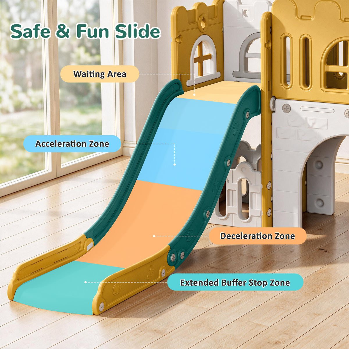 Vipuse Playhouse Playsets with Slide, 9 in 1 Playground Toddler Slide for Indoor Outdoor Backyard,Yellow & Green