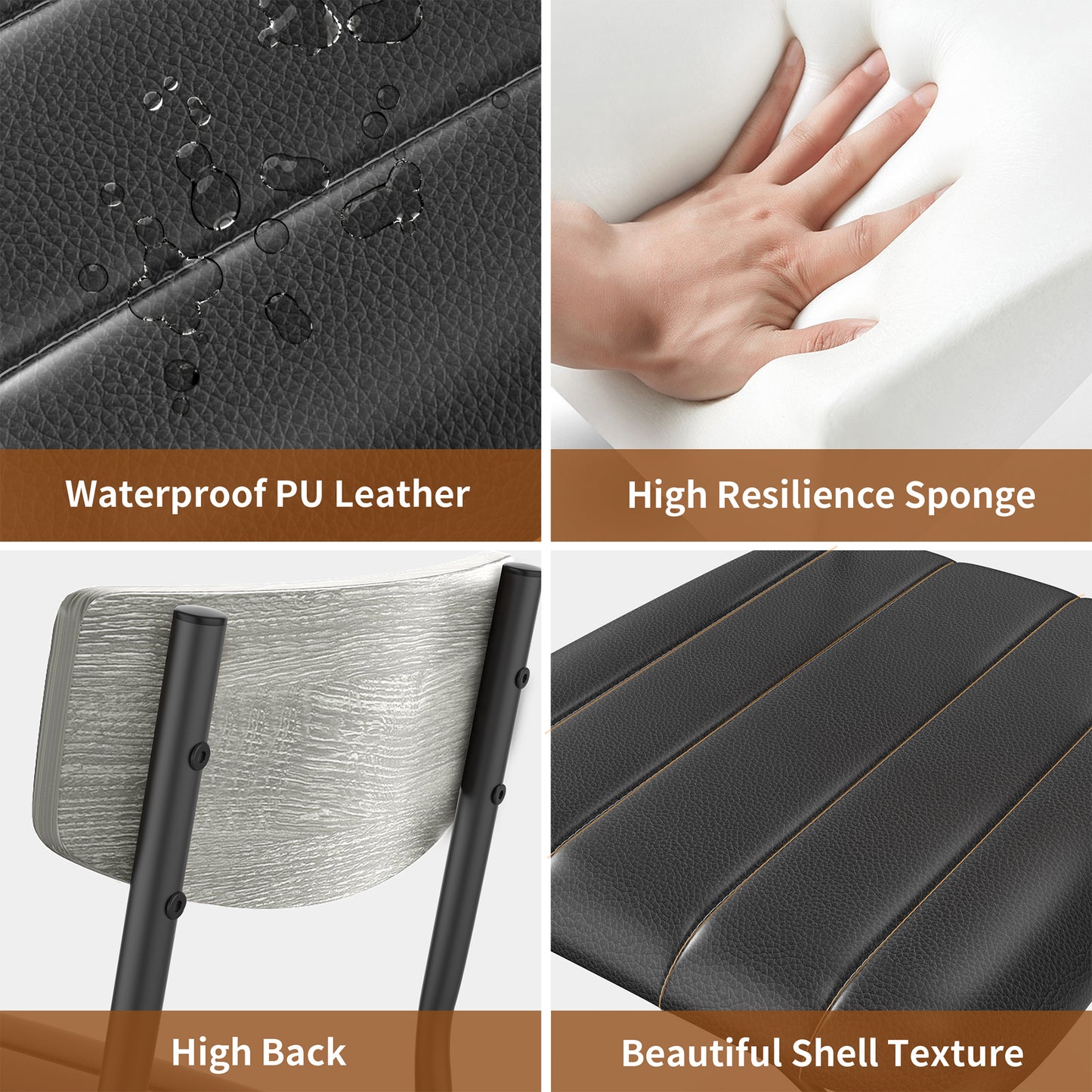 Anyact Dining Chairs Set of 4, Mid-Century Modern Upholstered PU Dining Room Chair, Metal Legs for Kitchen Dining Chairs, Gray