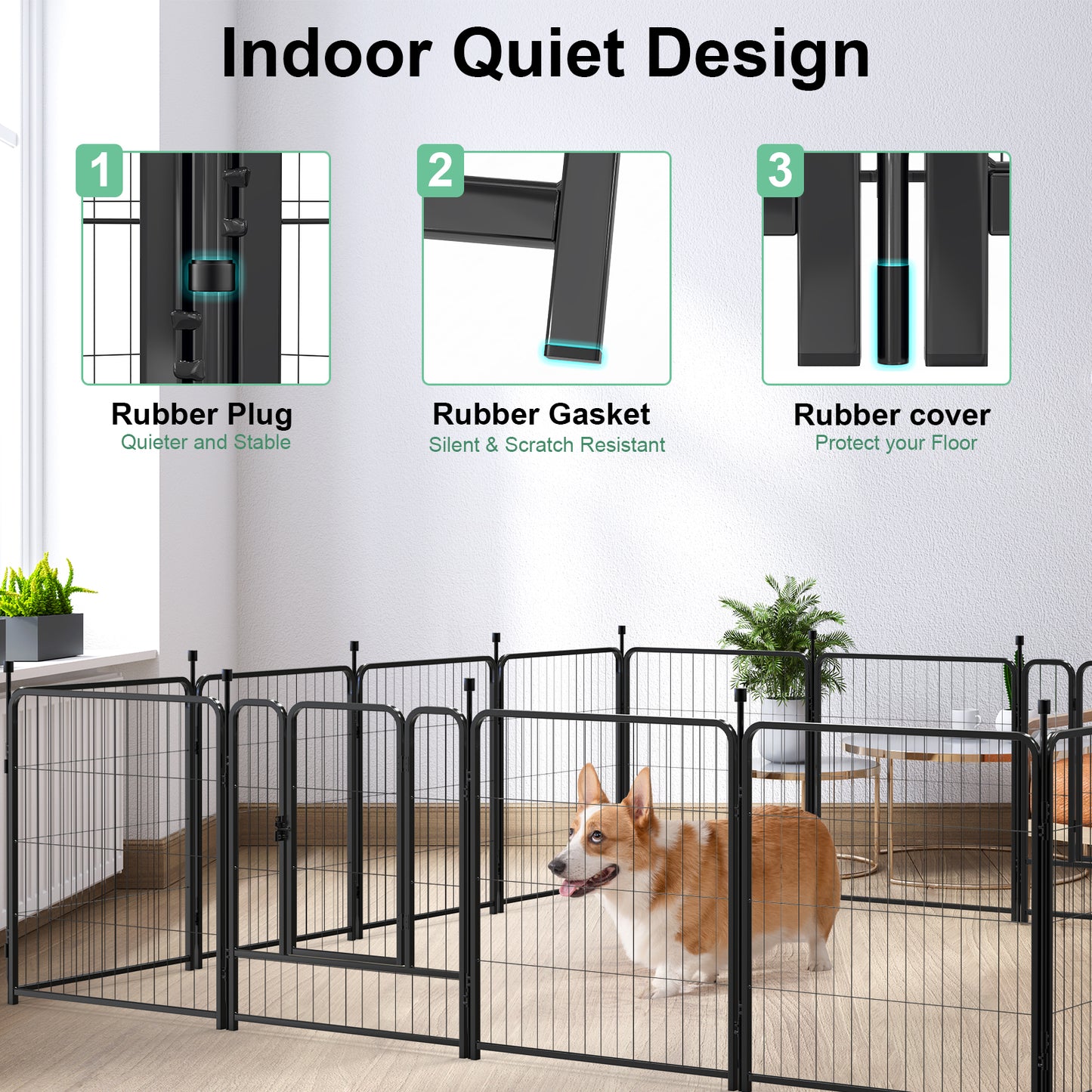 Vipuse 32″ Tall 16 Panels Heavy Duty Metal Dog Playpen for Exercise Outdoor Indoor Fence, Black